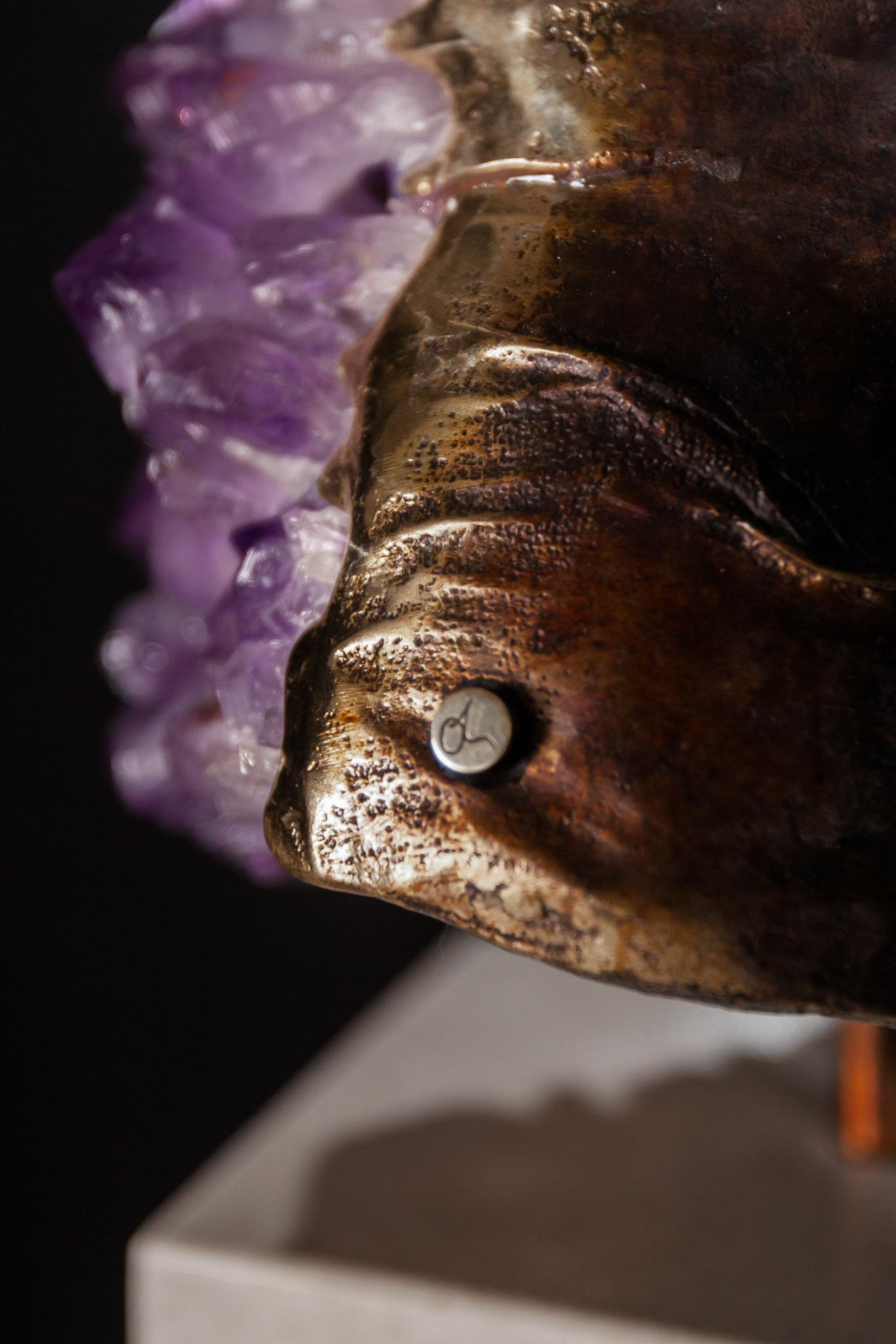 LIMINAL STATE  Amethyst crystals, bronze sculpture For Sale 1