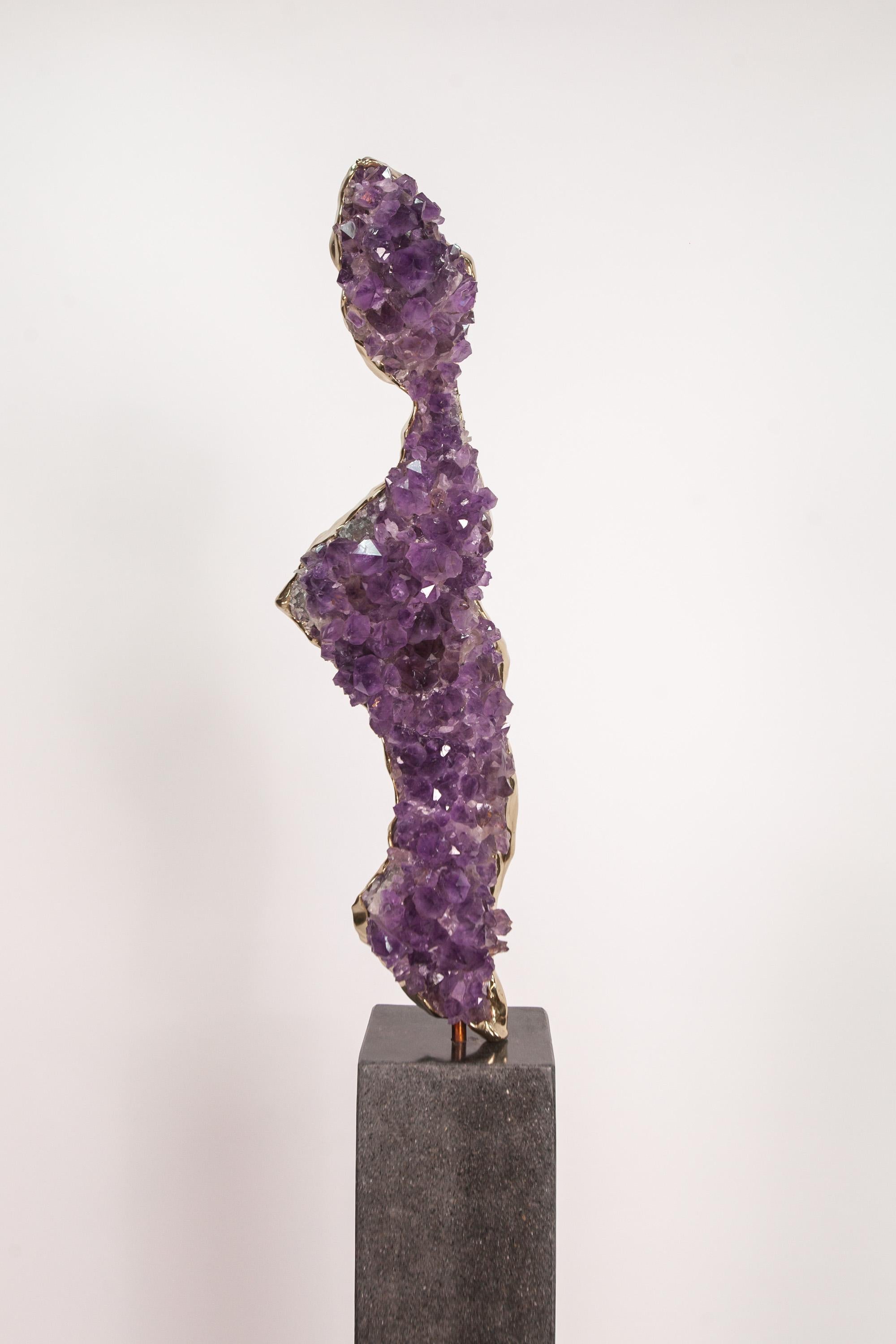 LIMINAL STATE  Amethyst crystals, bronze sculpture For Sale 3