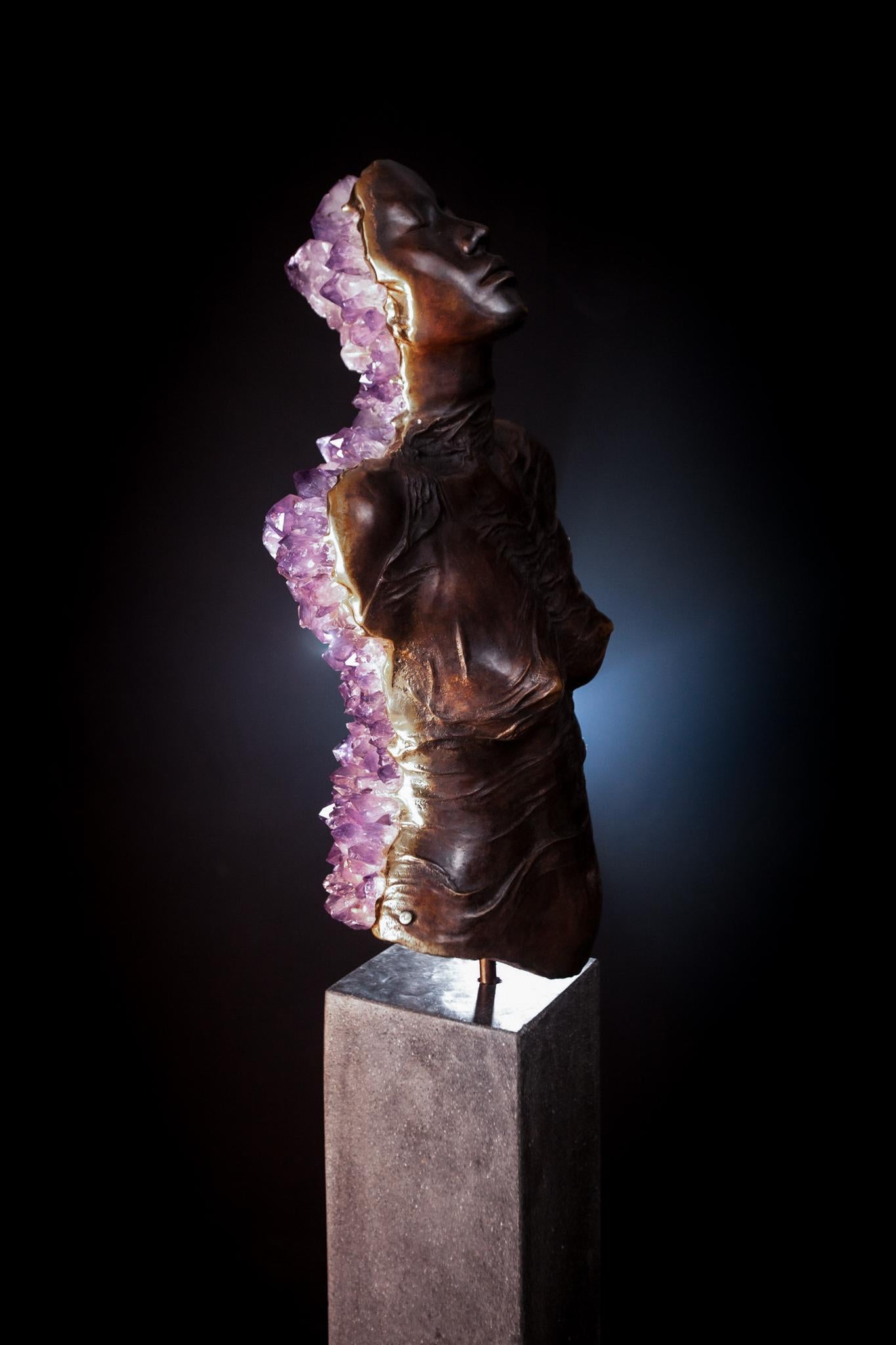 James Lomax Figurative Sculpture - LIMINAL STATE  Amethyst crystals, bronze sculpture
