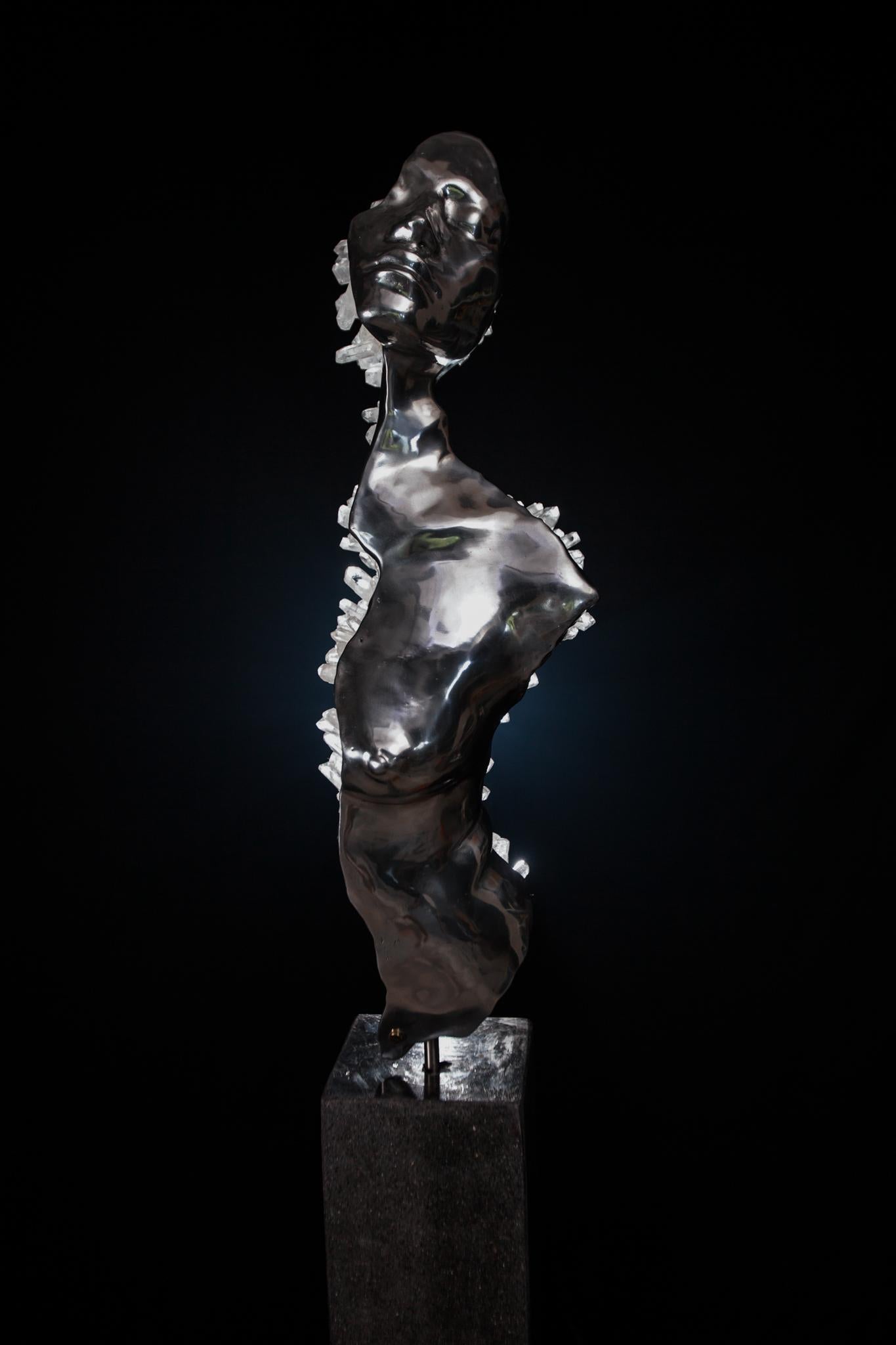 LIMINAL STATE  Clear quartz crystals, aluminium sculpture - Contemporary Sculpture by James Lomax