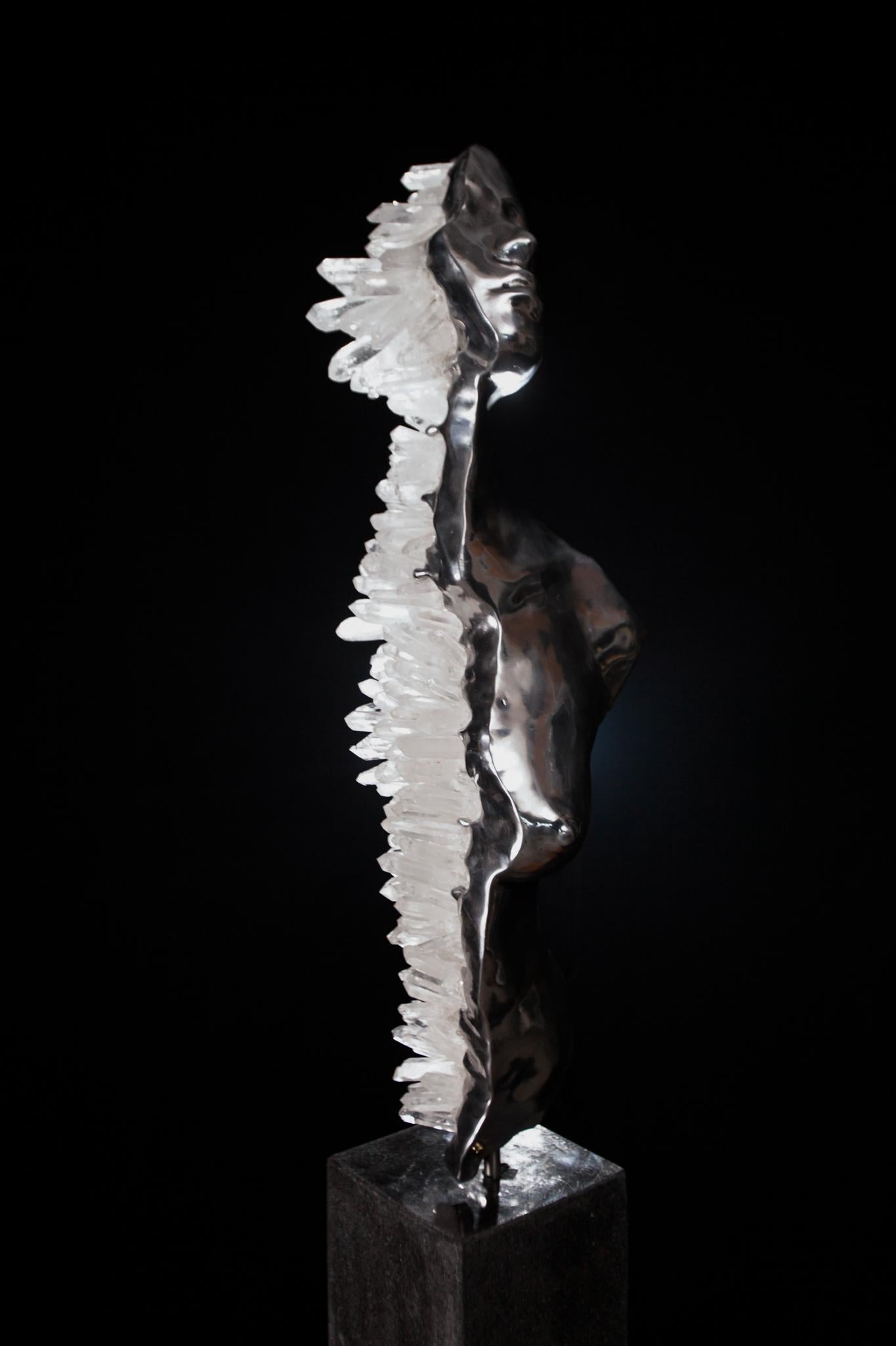 James Lomax Abstract Sculpture – LIMINALER ZUSTAND  Klare Quarzkristalle, Aluminium-Skulptur