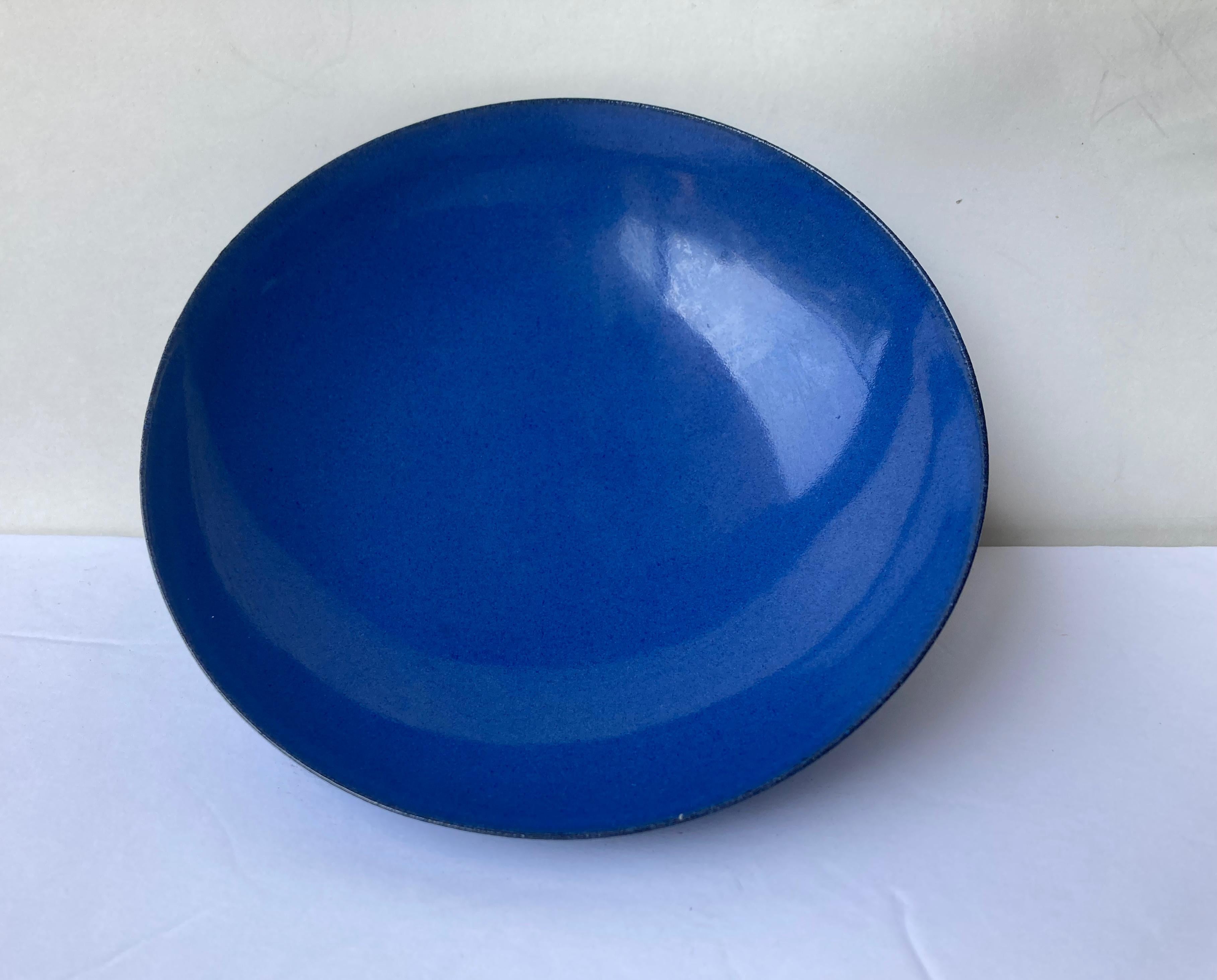 American James Lovera Blue Ceramic/Pottery/Porcelain, Footed Bowl, Signed For Sale