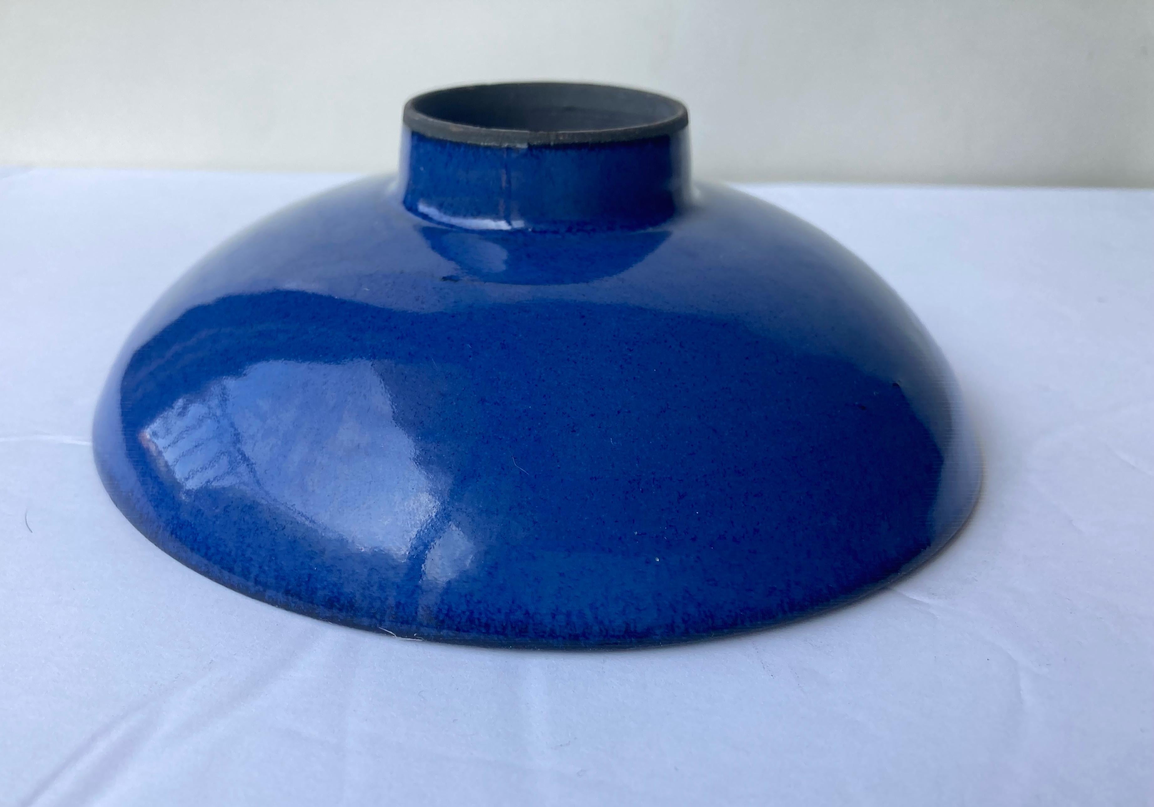Hand-Crafted James Lovera Blue Ceramic/Pottery/Porcelain, Footed Bowl, Signed For Sale