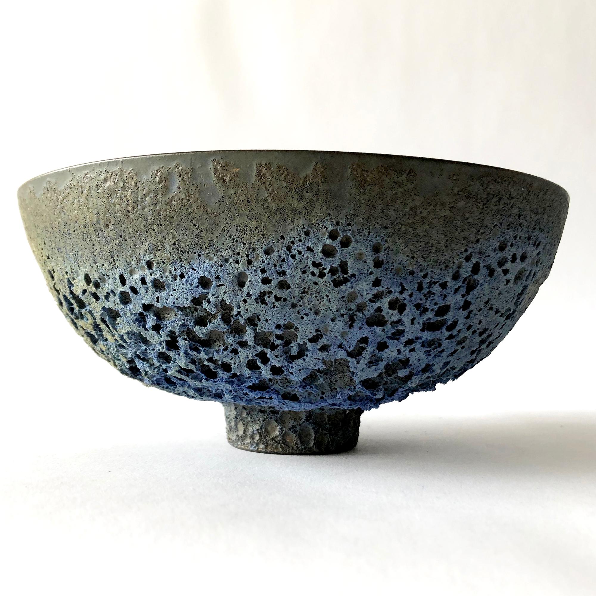 Mid-Century Modern James Lovera California Studio Pottery Lava Crater Glazed Footed Bowl