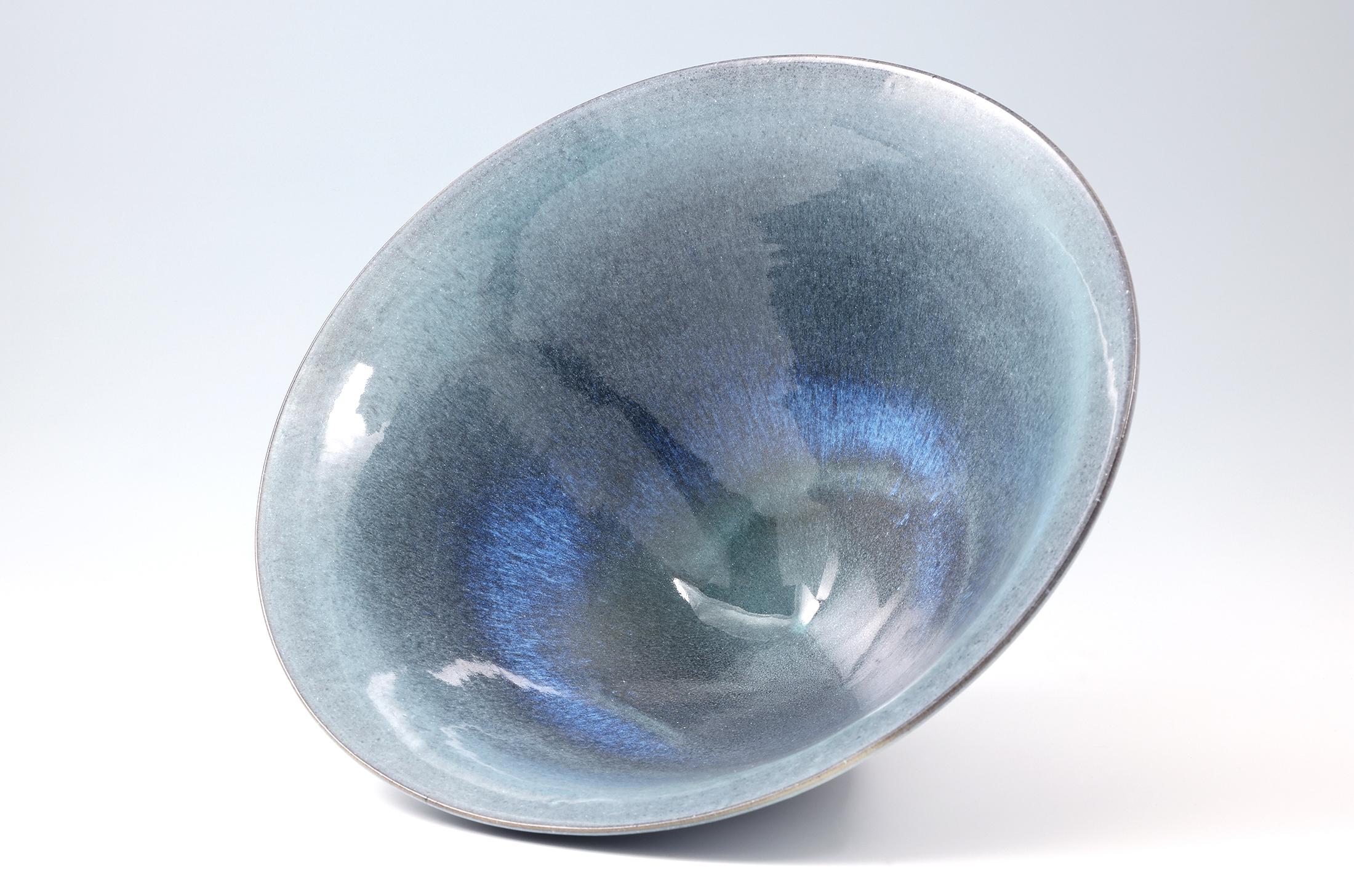 20th Century James Lovera, Stoneware Large Gray and Blue Bowl, USA, 1990's For Sale