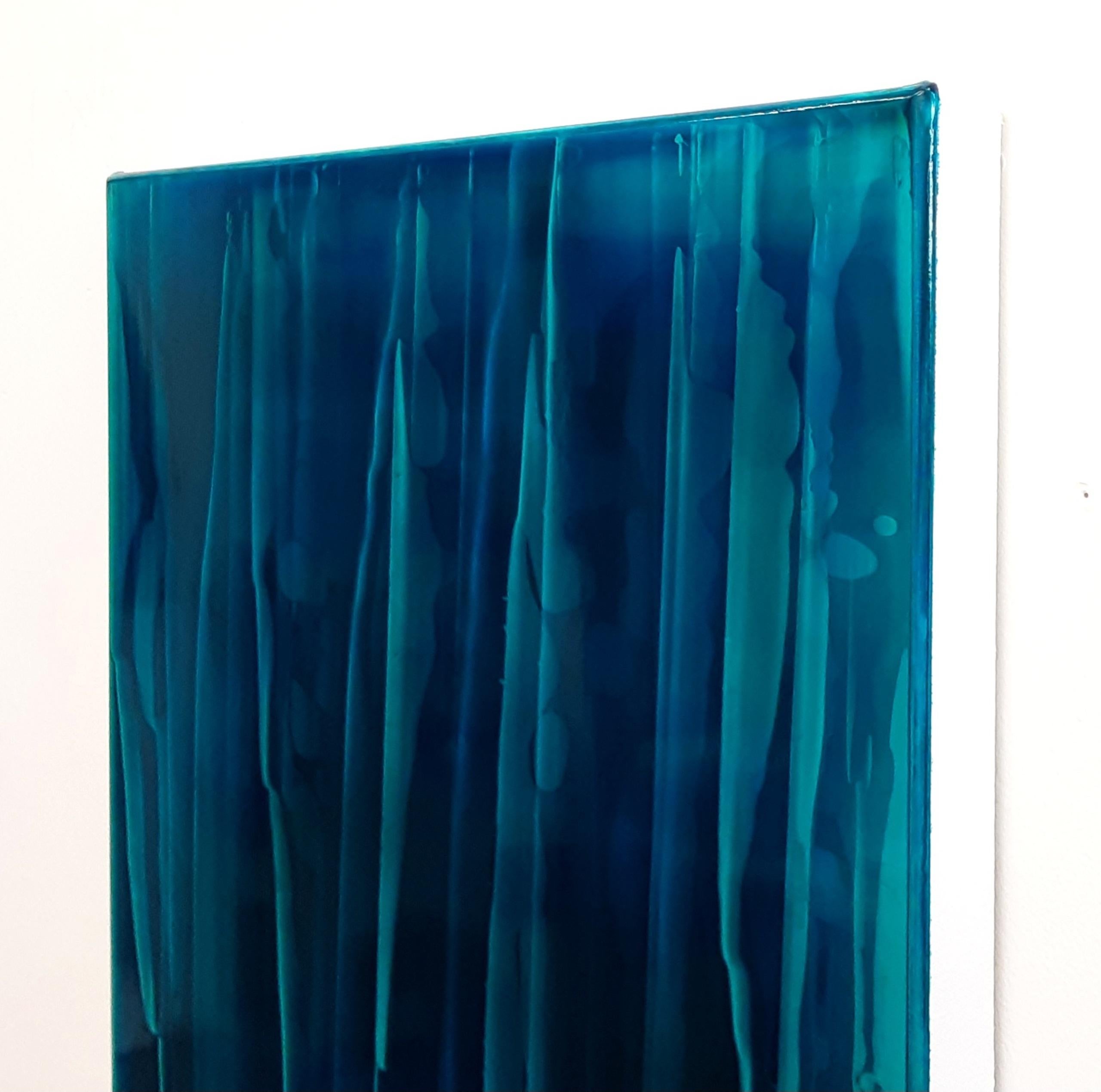Echoes (1/19) by James Lumsden - Abstract colour painting, blue tones, gloss For Sale 6