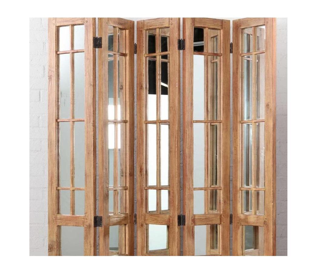 James Lumsden rustic designer five-panel mirrored room divider floor screen.