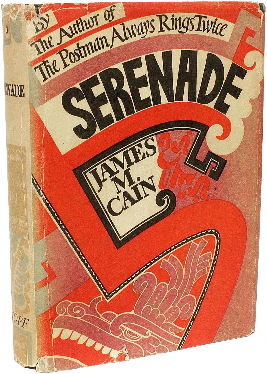 AUTHOR: CAIN, James M. 

TITLE: Serenade.

PUBLISHER: New York: Alfred A. Knopf, 1937.

DESCRIPTION: FIRST EDITION PRESENTATION COPY. 1 vol., inscribed on the front blank endleaf “To Dora Einzig with love and kisses James M. Cain July 15, 1938