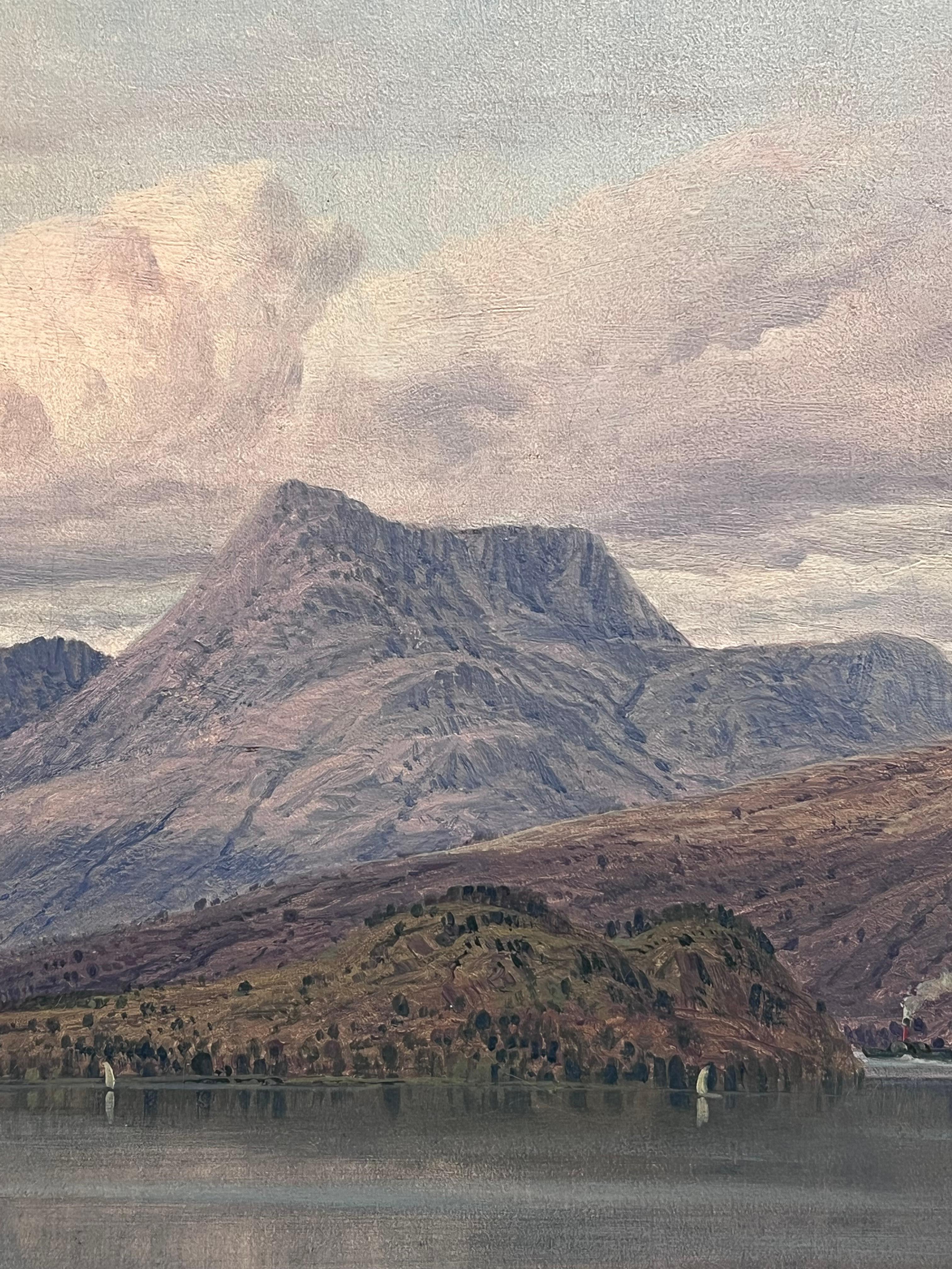 Huge Victorian Signed Scottish Loch Majestic Mountains Landscape Oil Painting For Sale 7