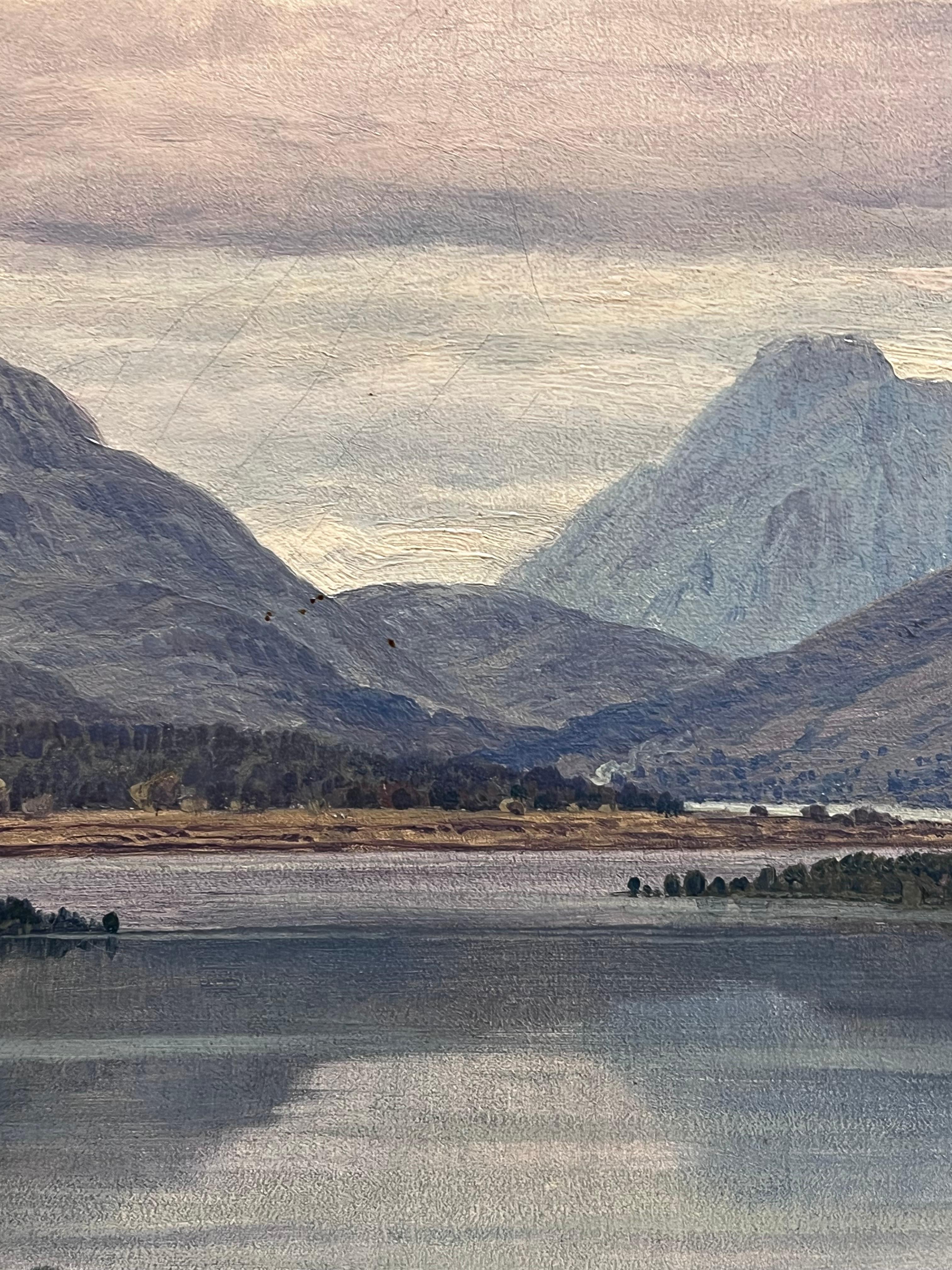 Huge Victorian Signed Scottish Loch Majestic Mountains Landscape Oil Painting For Sale 8