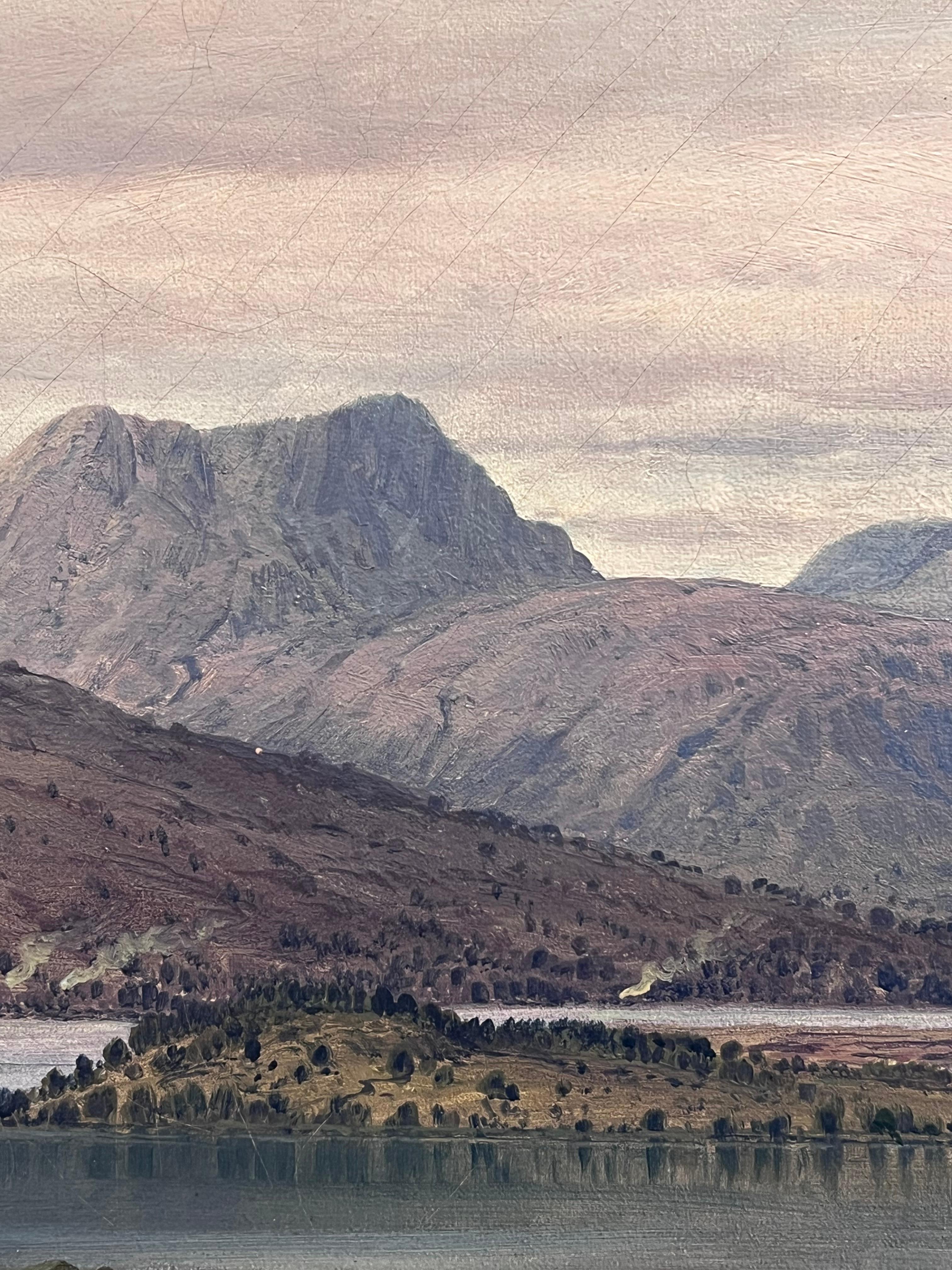 Huge Victorian Signed Scottish Loch Majestic Mountains Landscape Oil Painting For Sale 9