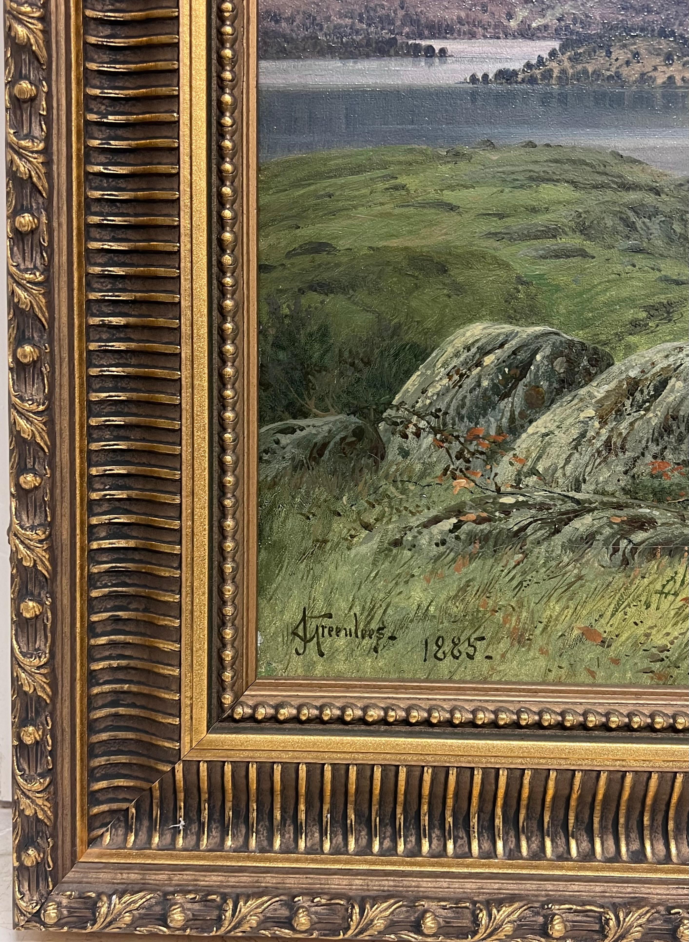 Huge Victorian Signed Scottish Loch Majestic Mountains Landscape Oil Painting For Sale 13