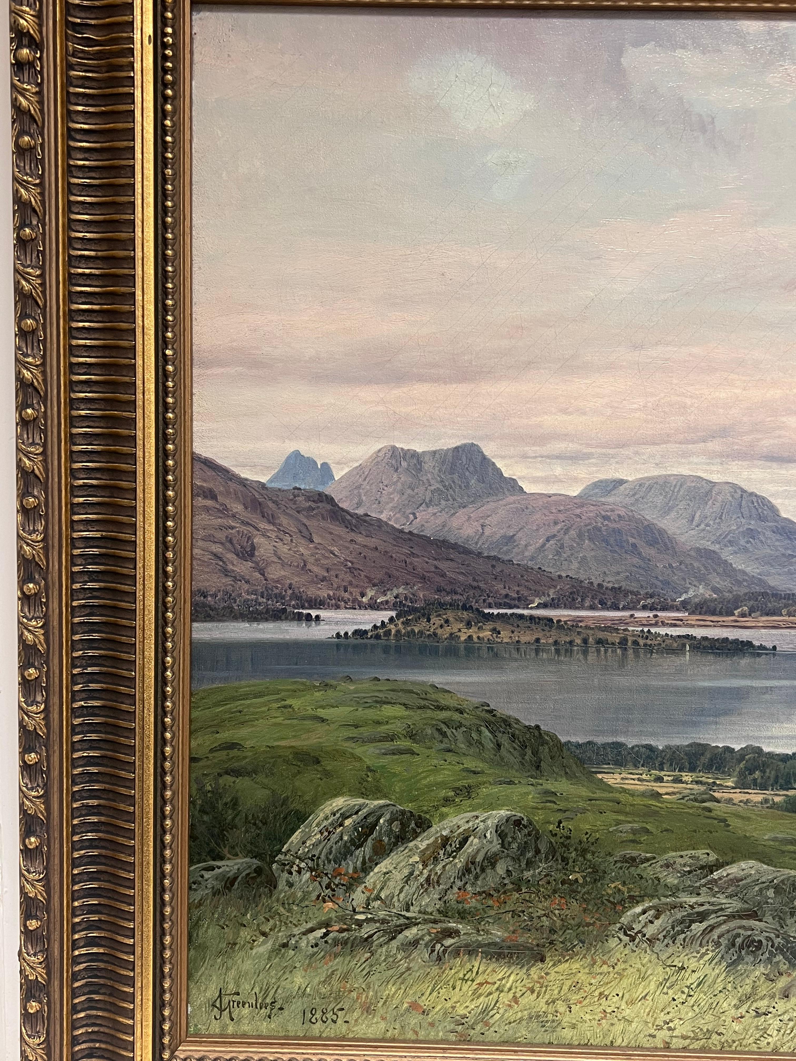 Huge Victorian Signed Scottish Loch Majestic Mountains Landscape Oil Painting For Sale 1