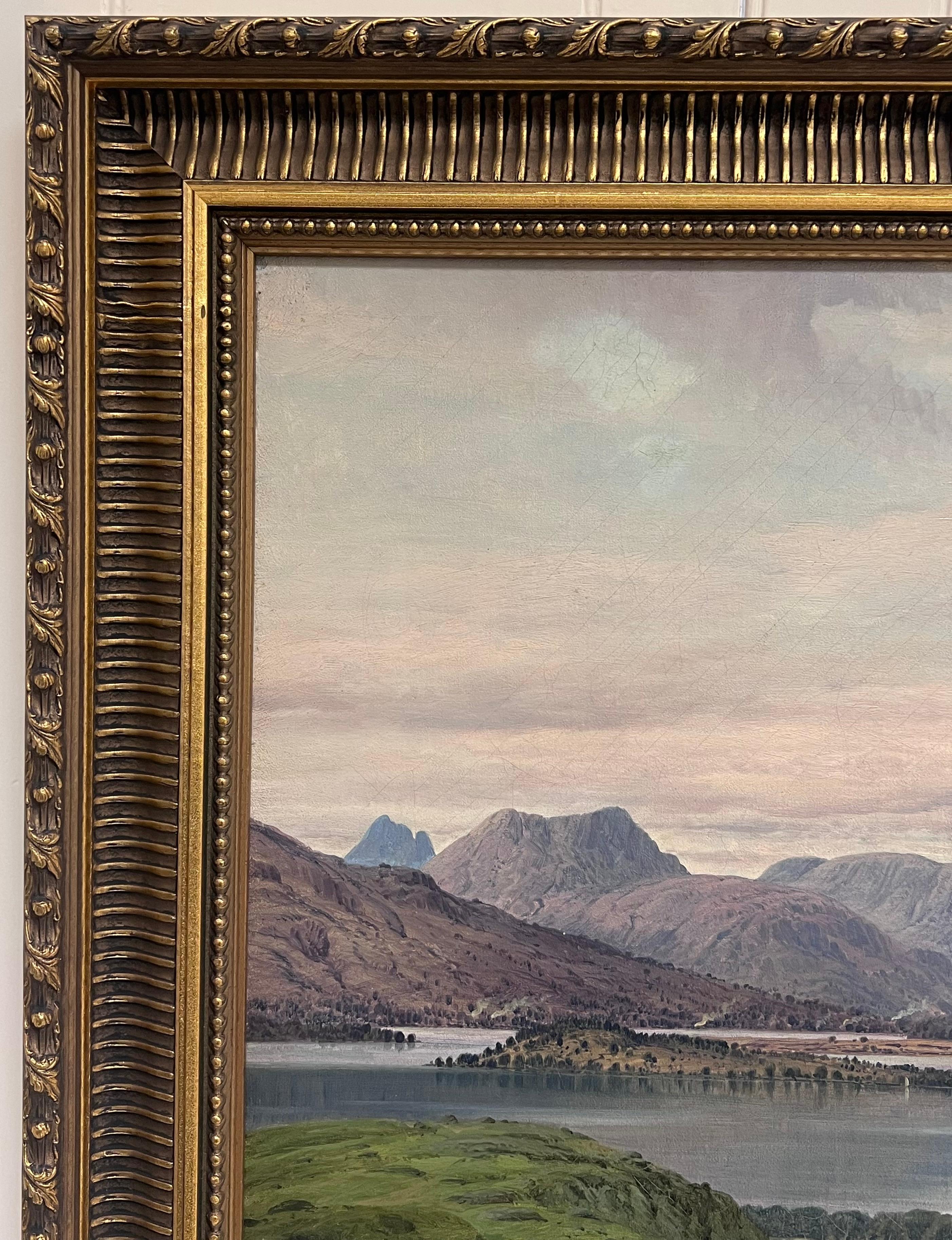 Huge Victorian Signed Scottish Loch Majestic Mountains Landscape Oil Painting For Sale 2