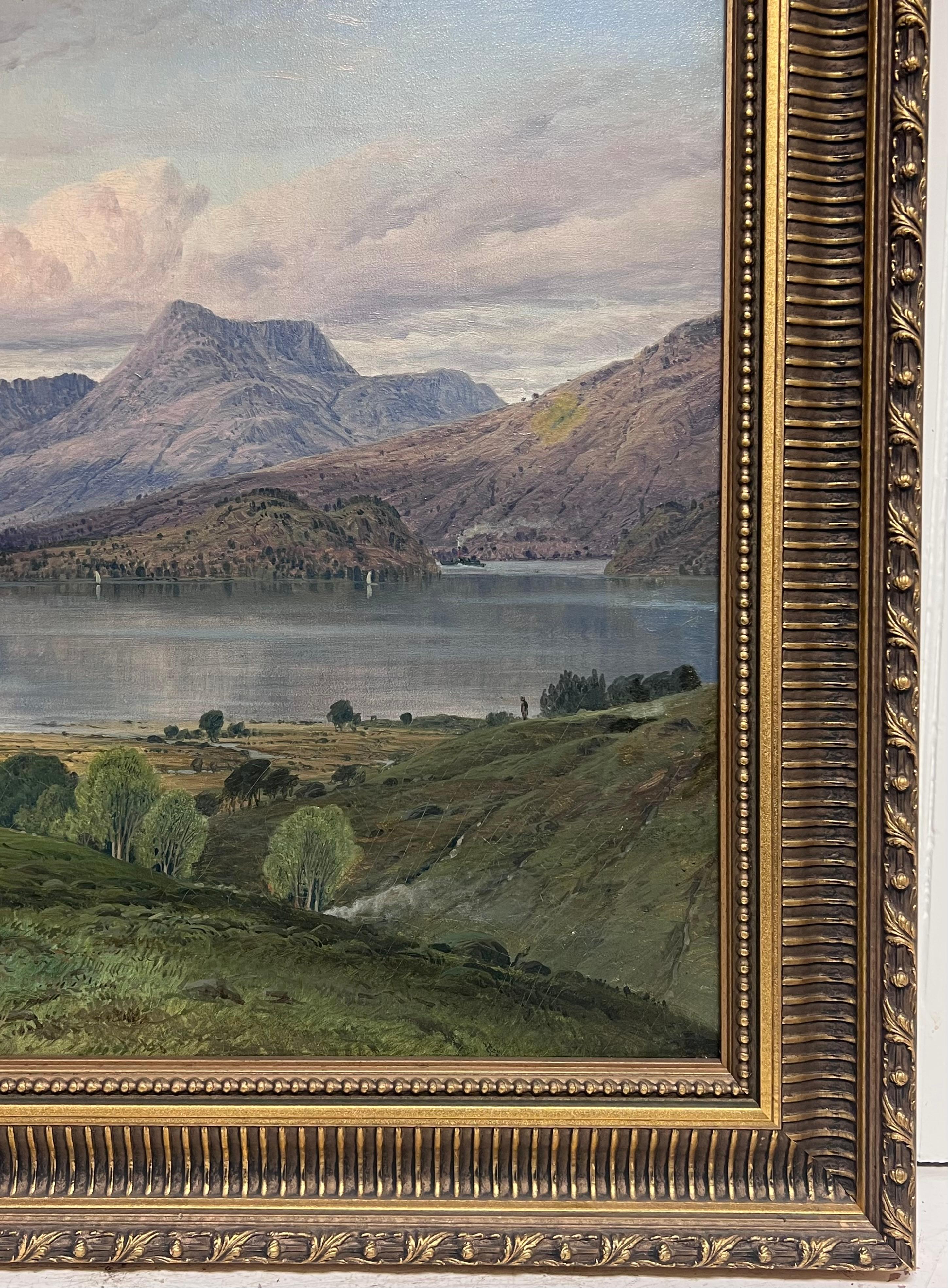 Huge Victorian Signed Scottish Loch Majestic Mountains Landscape Oil Painting For Sale 3