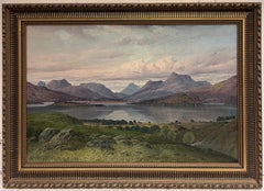 Huge Victorian Signed Scottish Loch Majestic Mountains Landscape Oil Painting