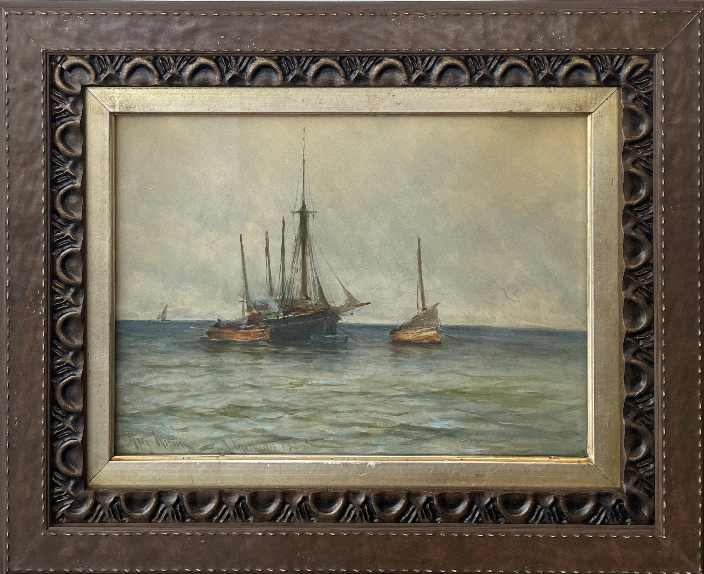 „Irvine Harbour“ James MacMaster, schottische Meereslandschaft, Schiffsgemälde im Angebot 1