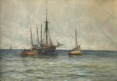 Antique "Irvine Harbour" James MacMaster, Scottish Seascape, Marine Ship Painting