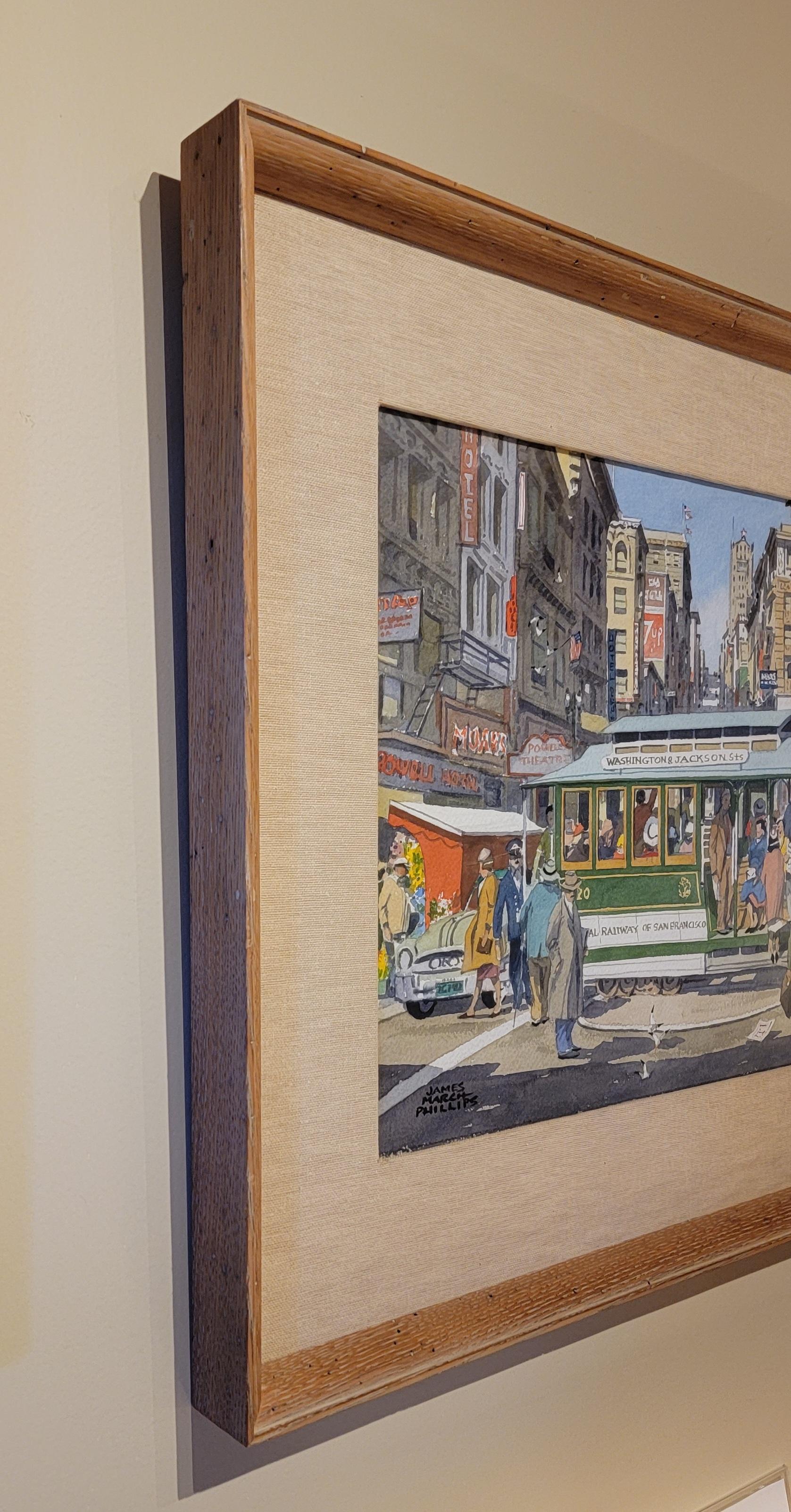 20th Century James March Phillips Watercolor of San Francisco Street Scene