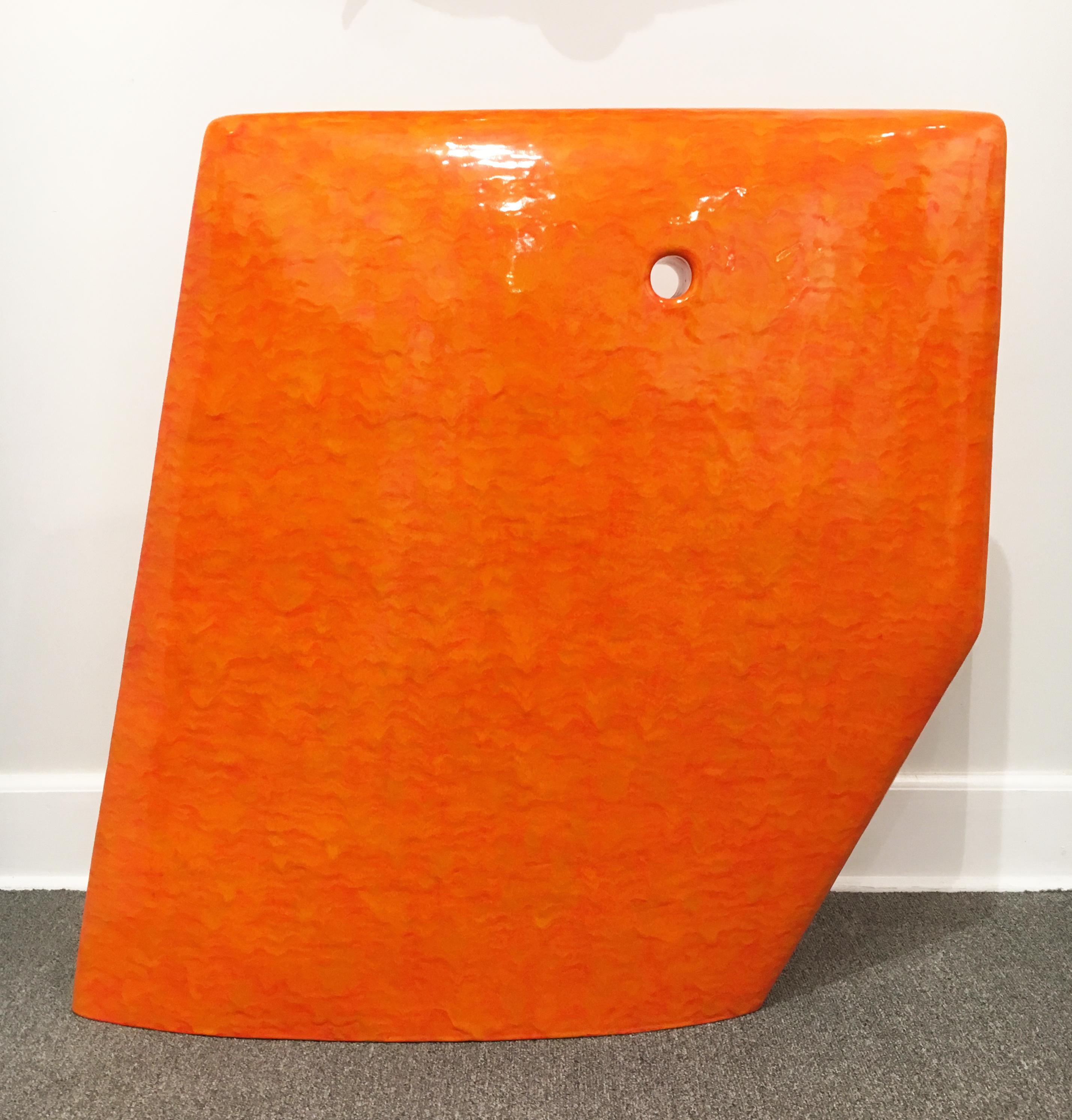Contemporary Abstract Minimalist Ceramic Sculpture with Bright Orange Glaze 1