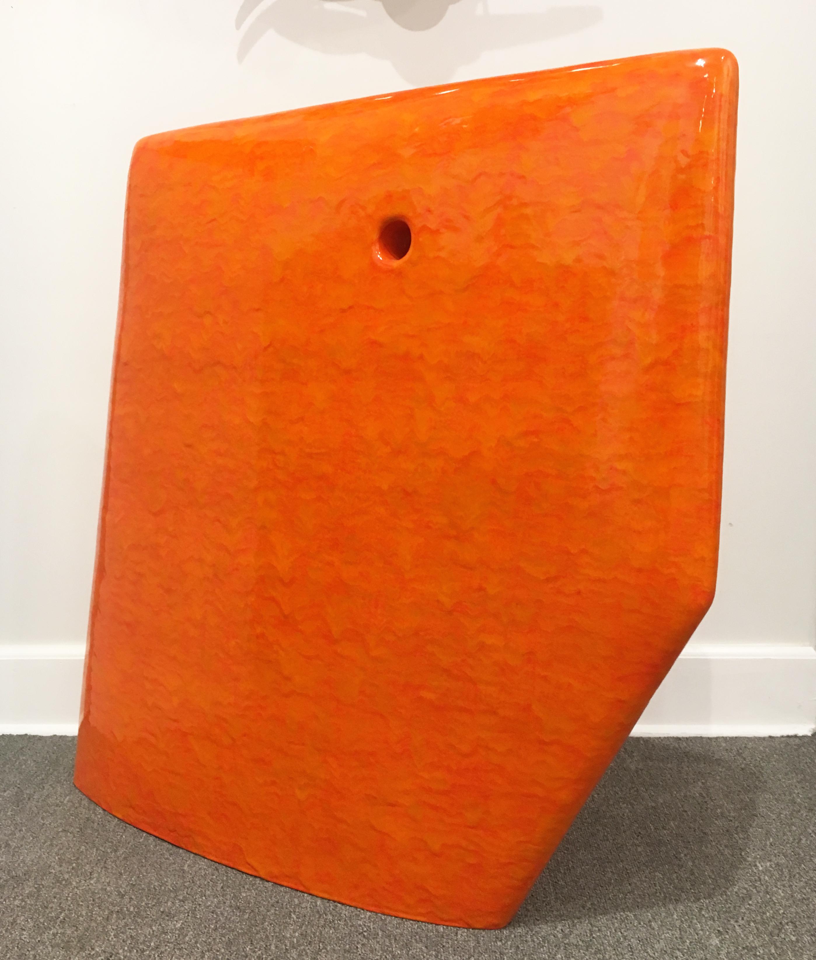 Contemporary Abstract Minimalist Ceramic Sculpture with Bright Orange Glaze 2