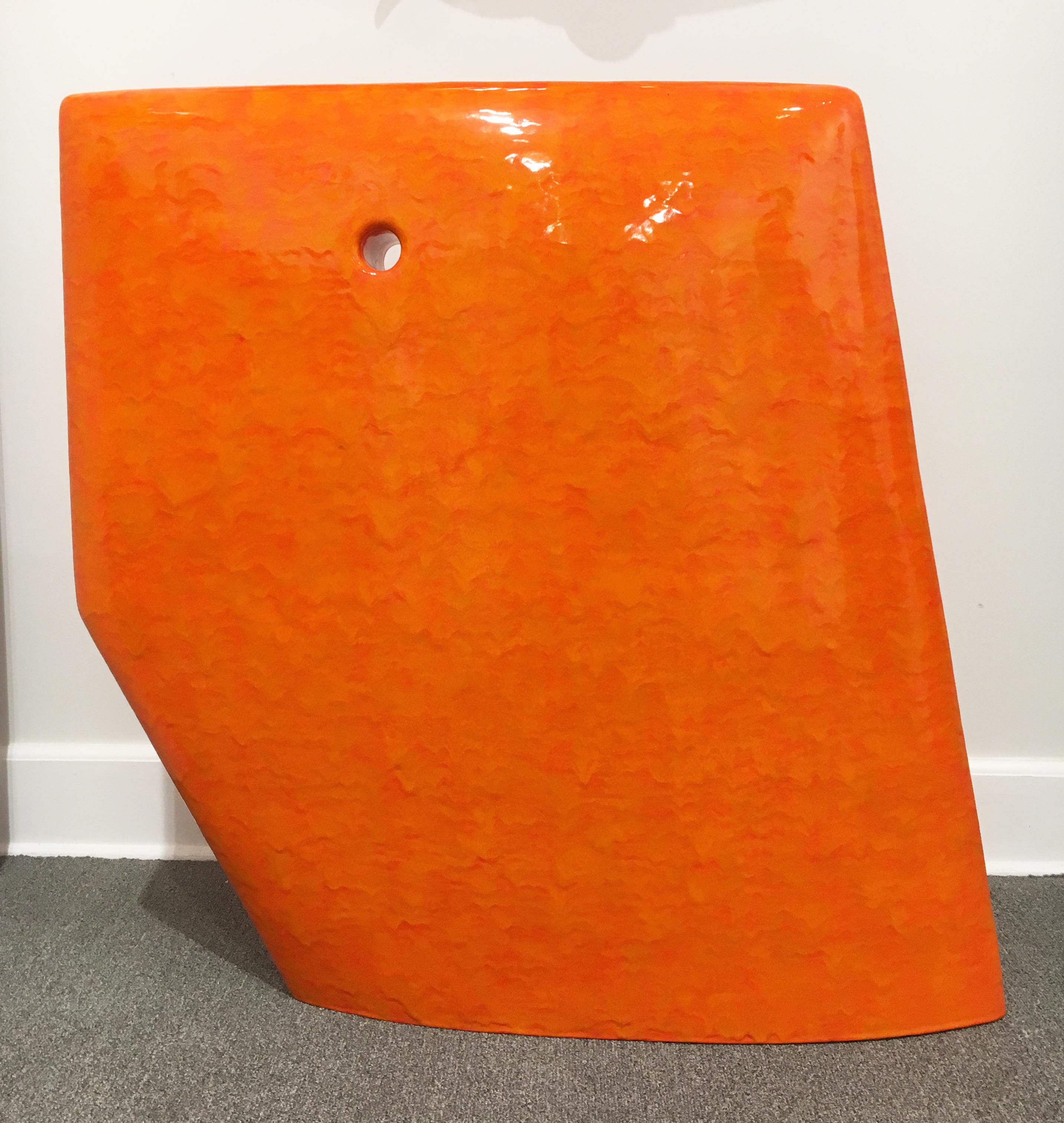 Contemporary Abstract Minimalist Ceramic Sculpture with Bright Orange Glaze 3