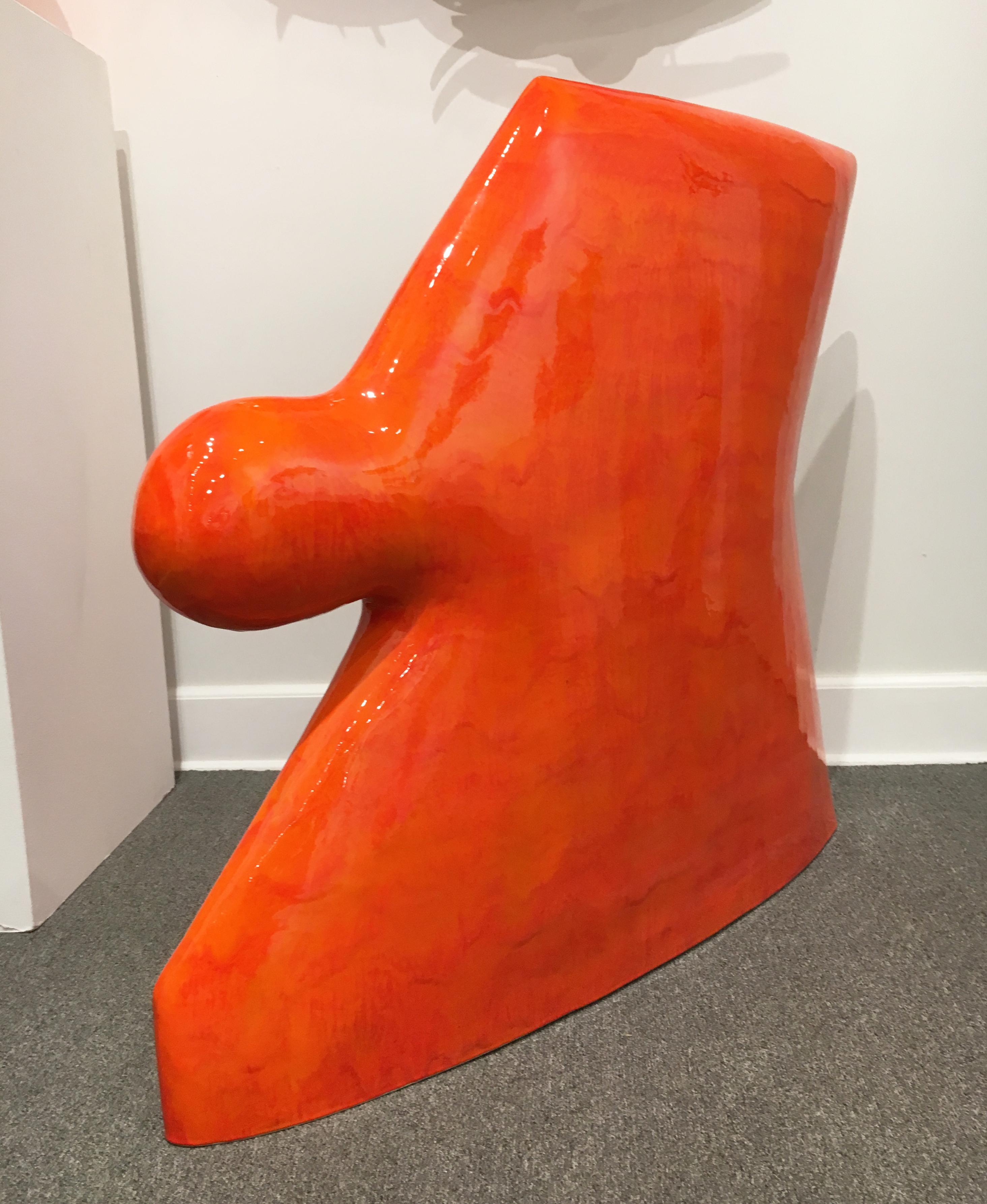 Contemporary Minimalist Ceramic Sculpture with Vibrant Orange Glaze, Abstract - Red Abstract Sculpture by James Marshall