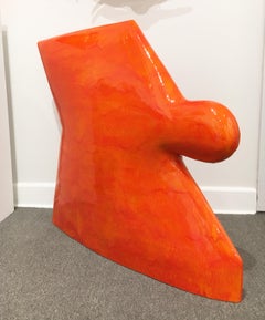 Contemporary Minimalist Ceramic Sculpture with Vibrant Orange Glaze, Abstract