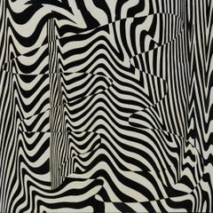 Pittura ad olio astratta e geometrica in bianco e nero, artista dell'Ohio della fine del XX secolo