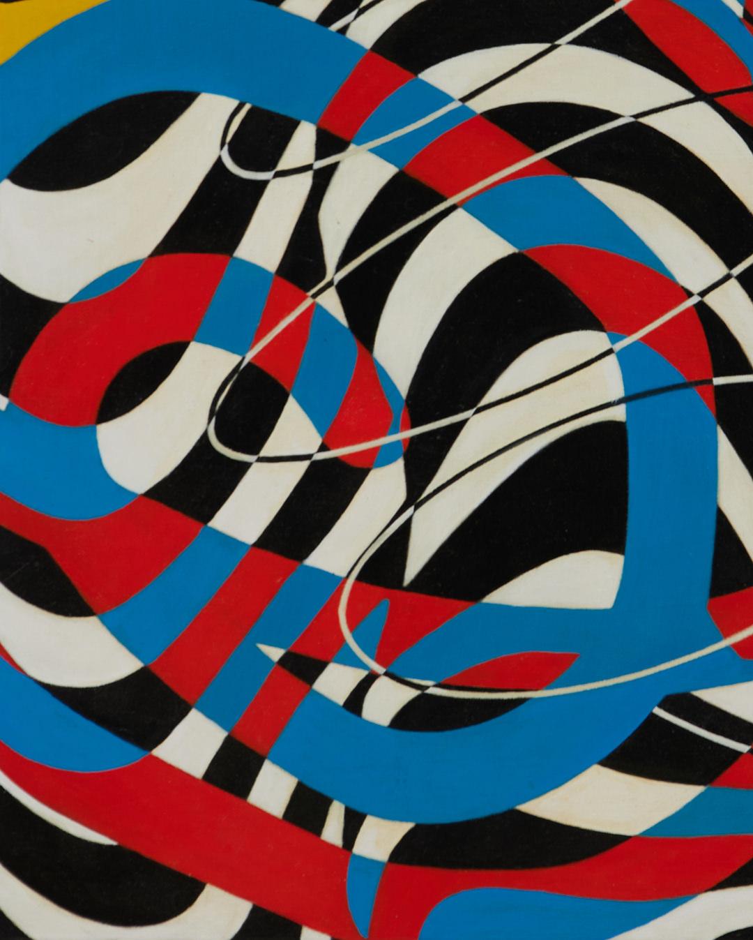 Pittura astratta geometrica colorata della fine del XX secolo di un artista dell'Ohio - Abstract Painting Rosa di James Massena March