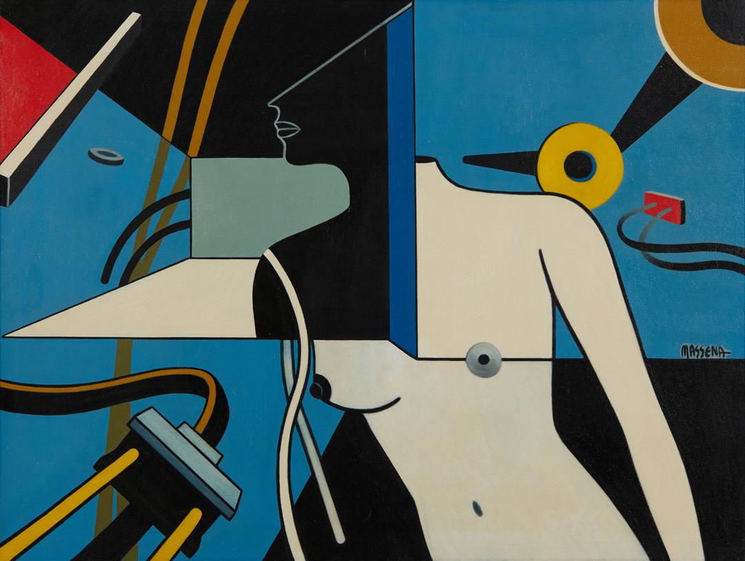 Mujer cósmica, Abstracción figurativa de finales del siglo XX con mujer desnuda - Painting de James Massena March