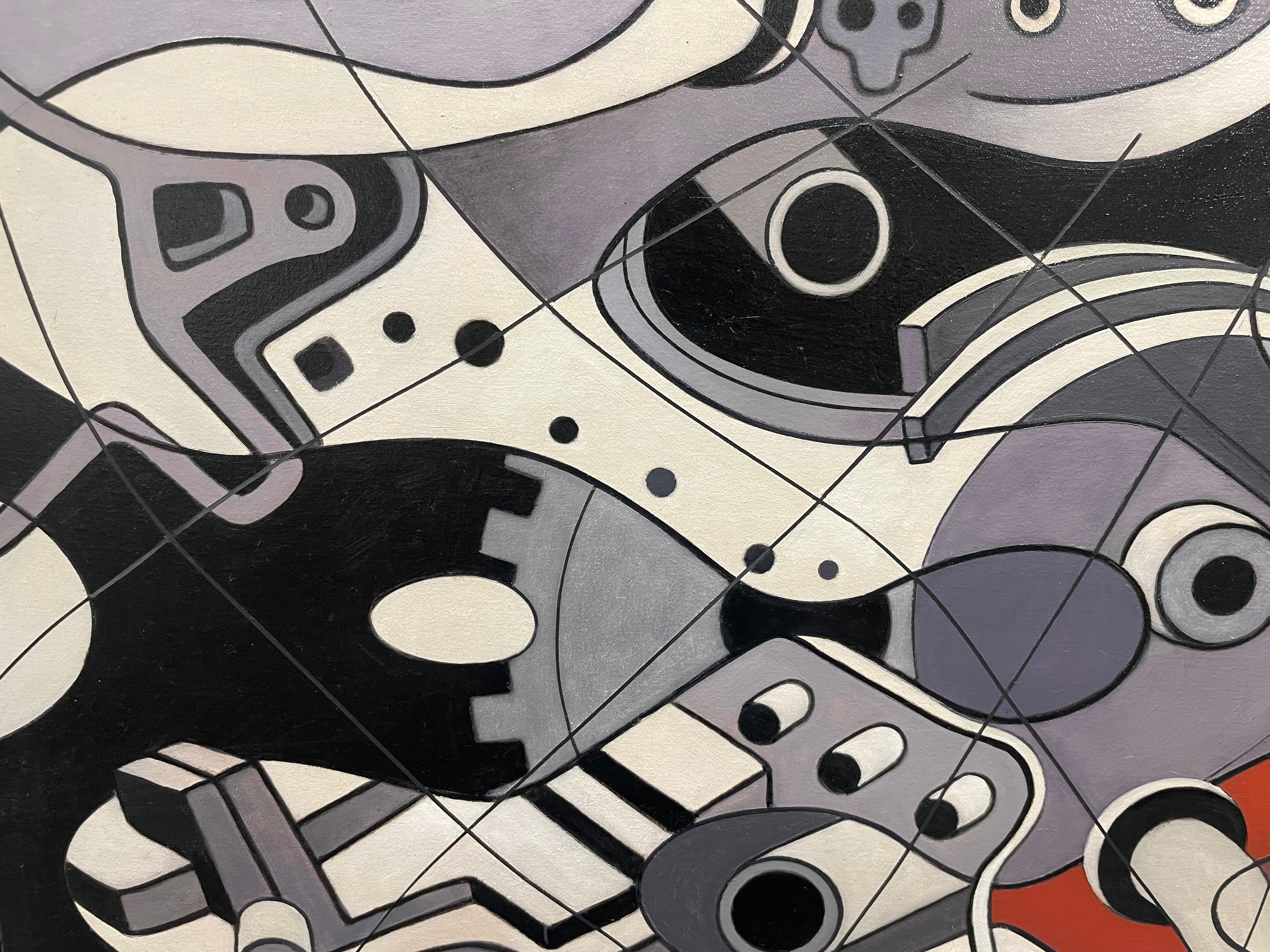 Pintura abstracta figurativa con engranajes de un motor, Artista de Ohio en venta 7