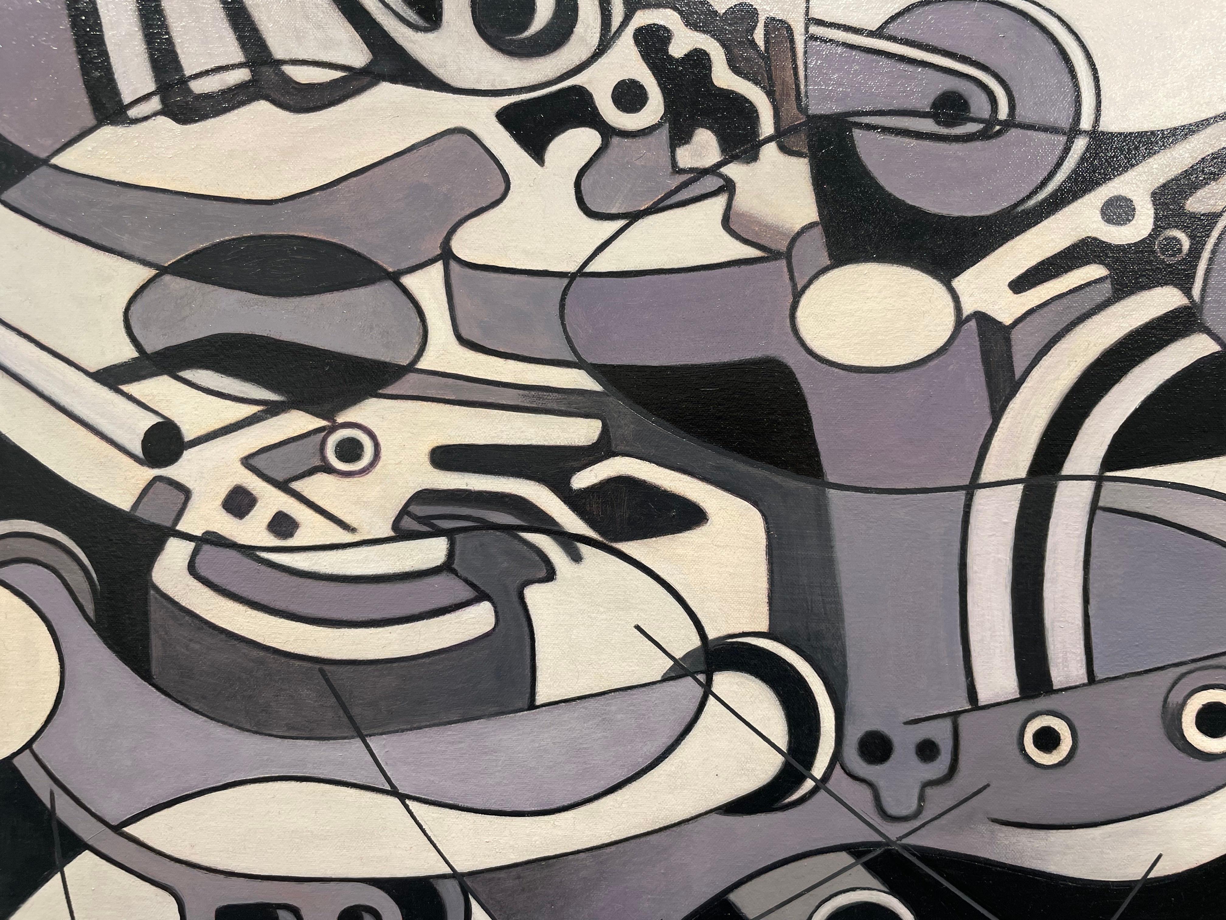 Pintura abstracta figurativa con engranajes de un motor, Artista de Ohio en venta 8