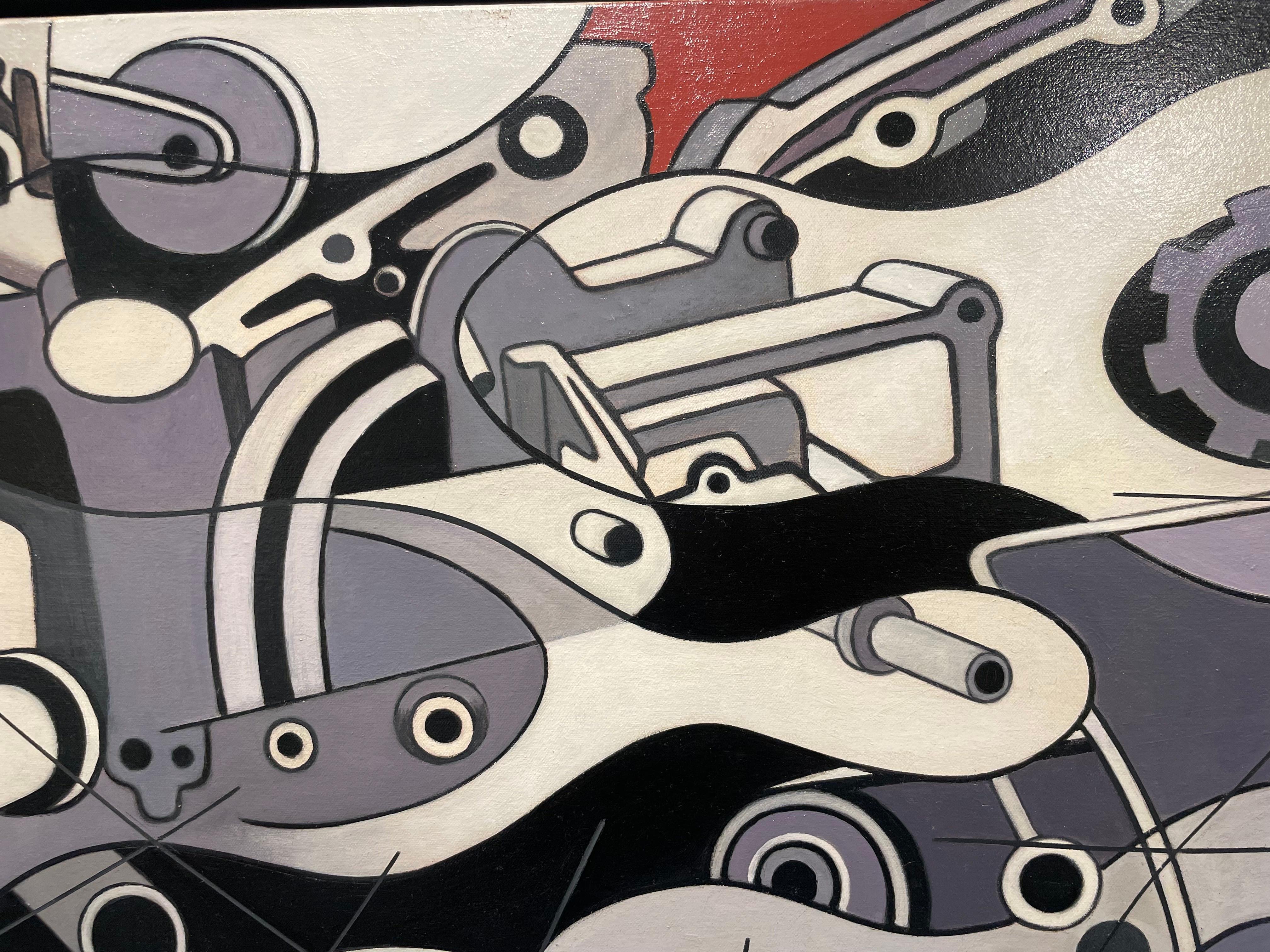 Pintura abstracta figurativa con engranajes de un motor, Artista de Ohio en venta 9