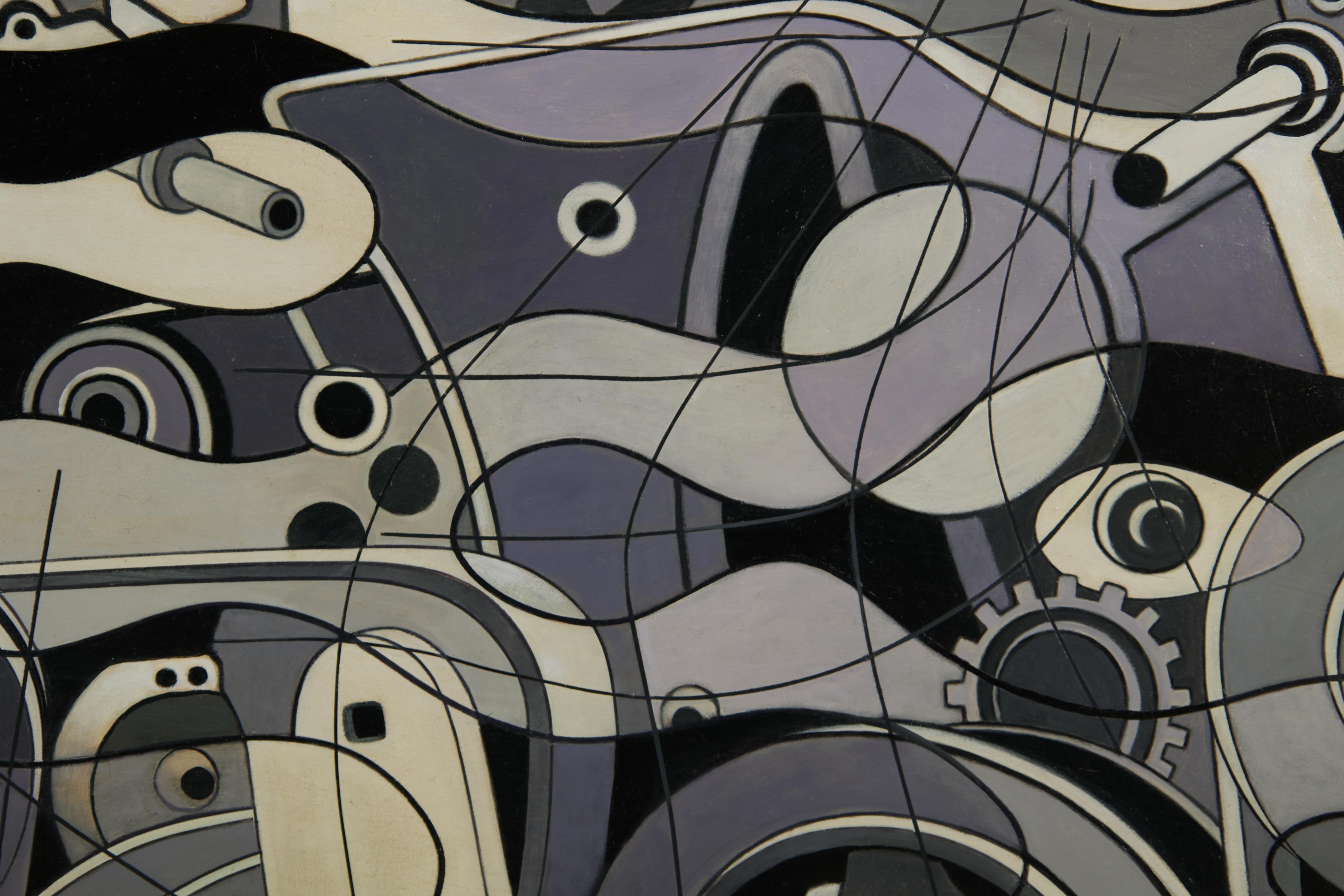 Pittura astratta figurativa con ingranaggi di un motore, artista dell'Ohio - Painting Espressionismo astratto di James Massena March