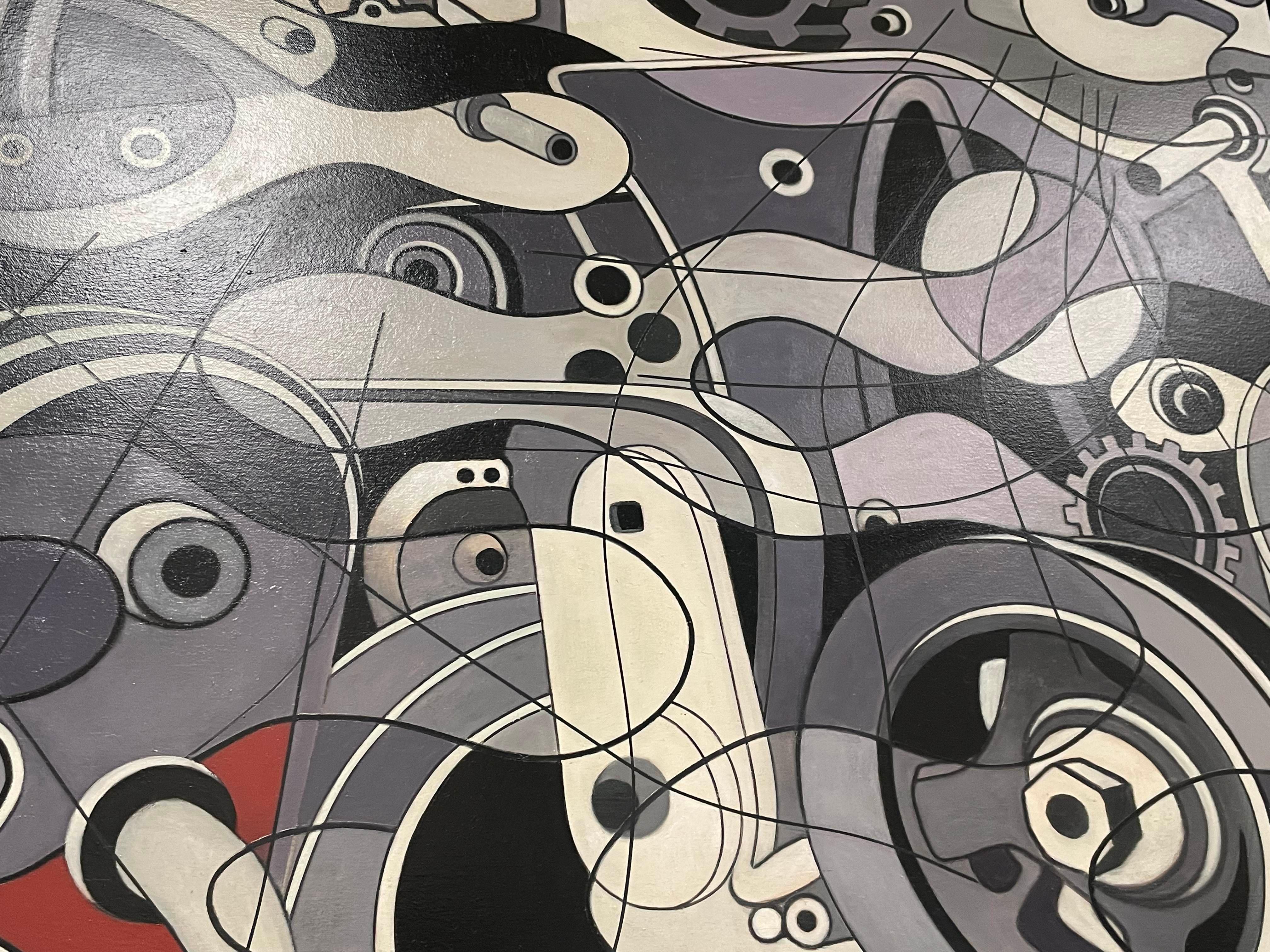 Pittura astratta figurativa con ingranaggi di un motore, artista dell'Ohio in vendita 1