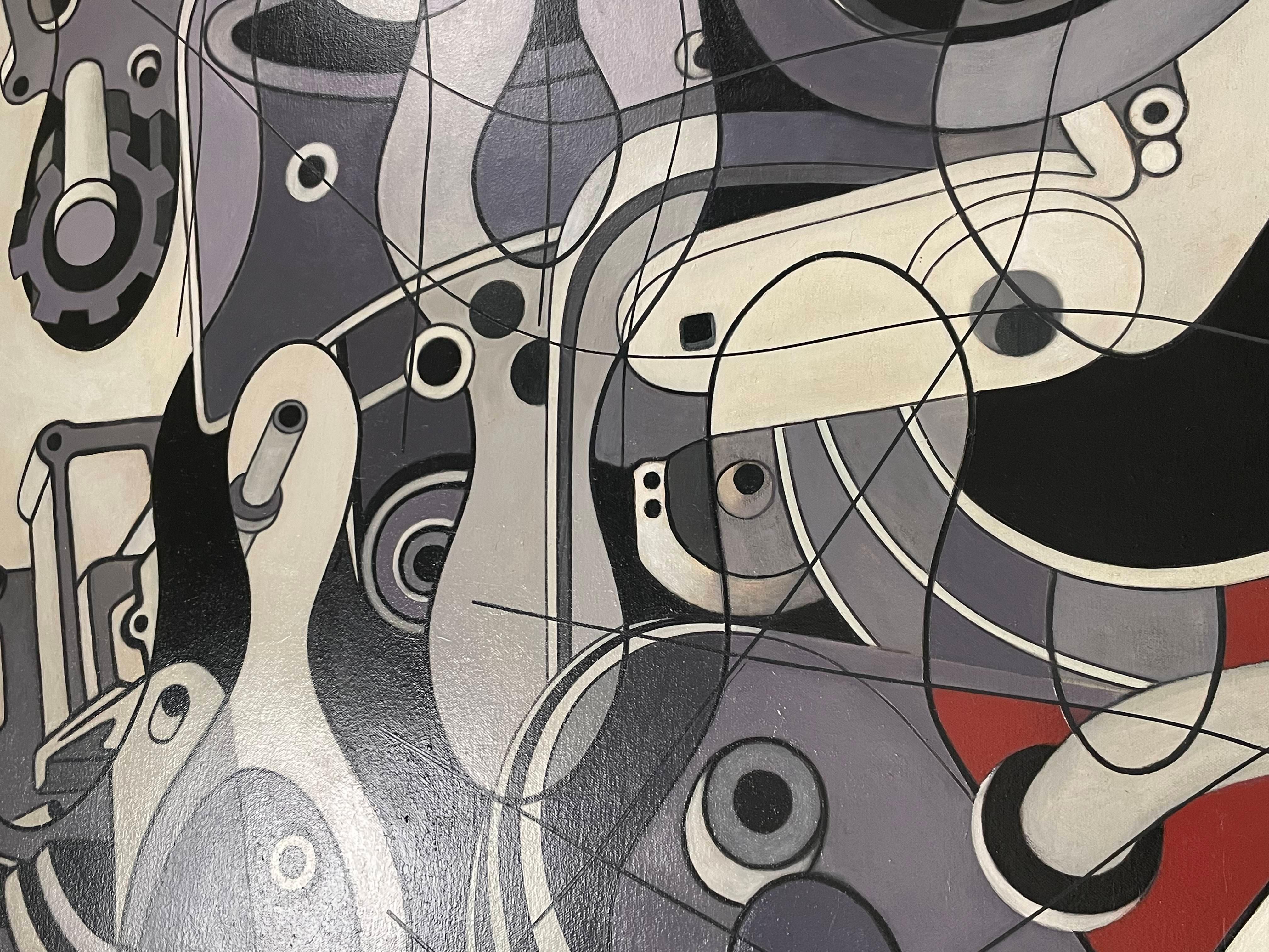 Pittura astratta figurativa con ingranaggi di un motore, artista dell'Ohio in vendita 2