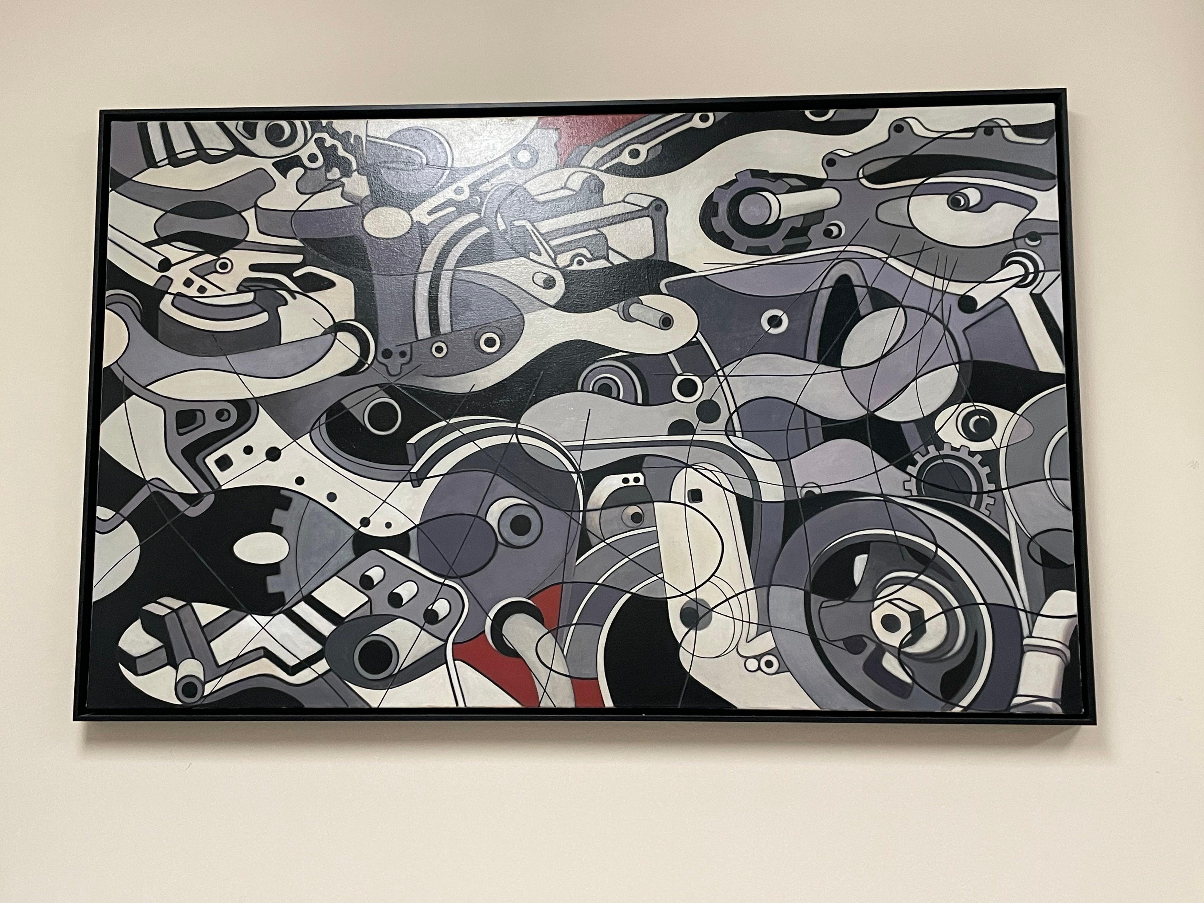 Pittura astratta figurativa con ingranaggi di un motore, artista dell'Ohio in vendita 3