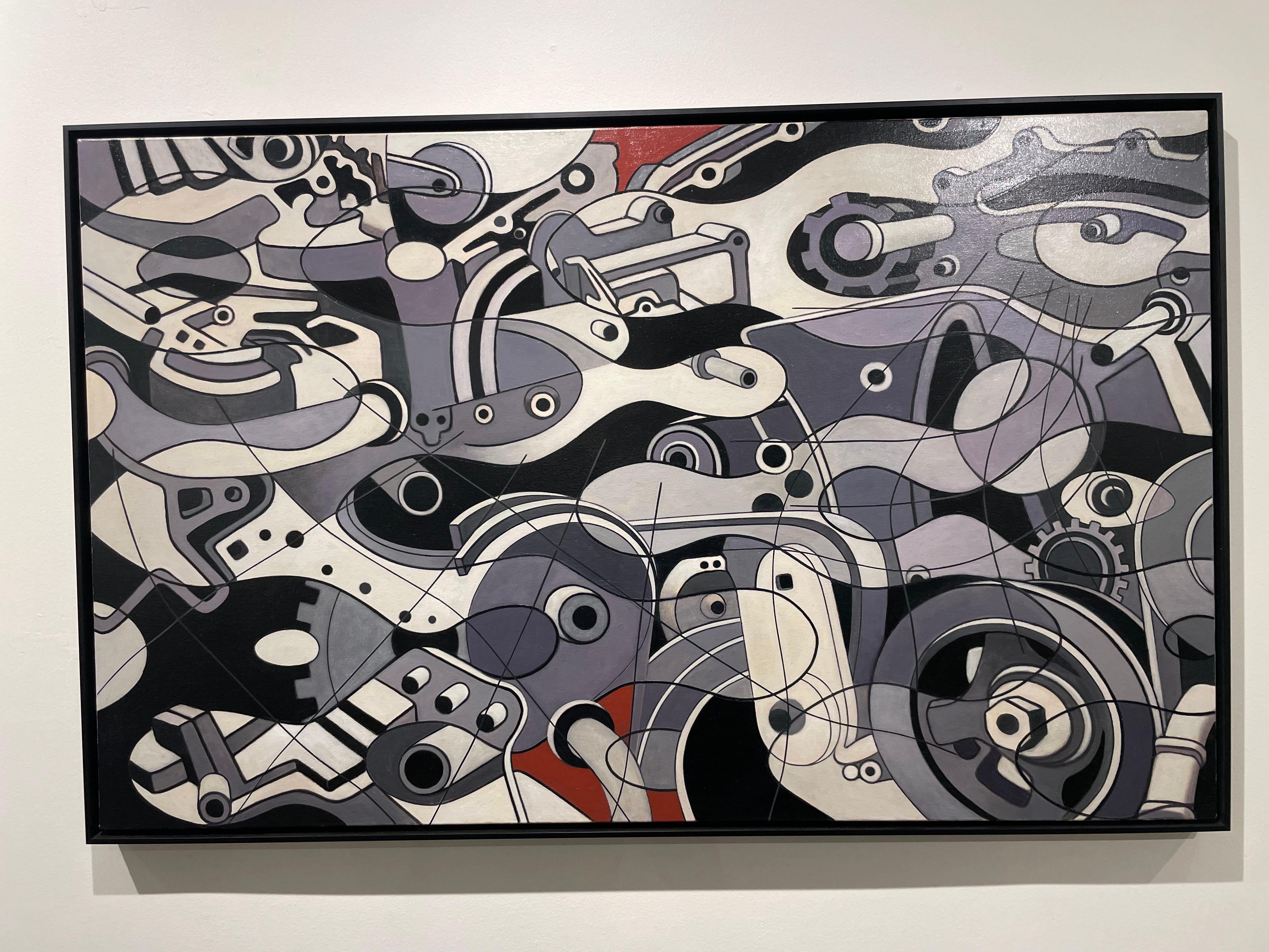 Pintura abstracta figurativa con engranajes de un motor, Artista de Ohio en venta 4