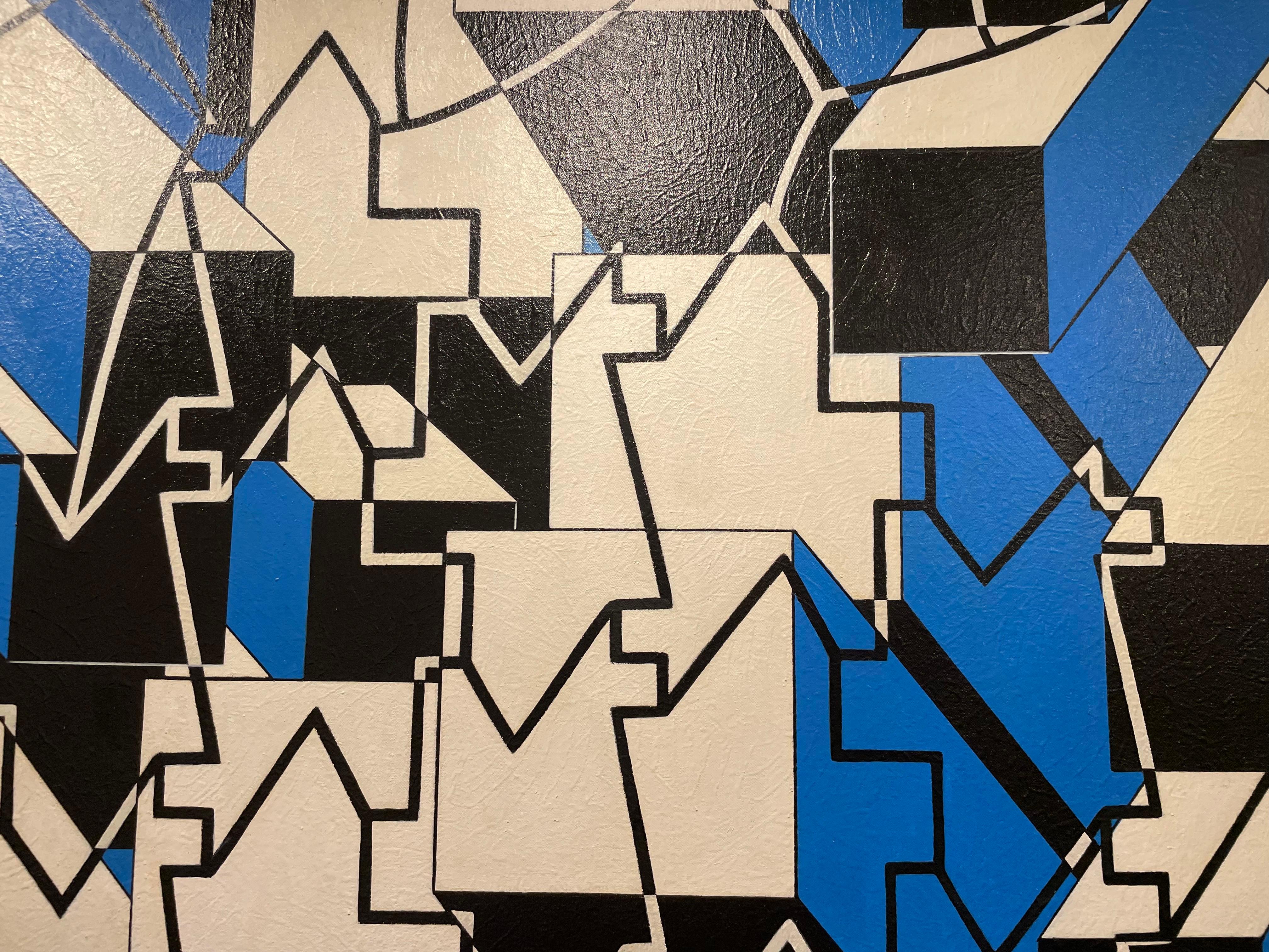 Monumentales Blau/Weiß/Schwarzes Geometrisches Abstraktes Gemälde des späten 20. im Angebot 6