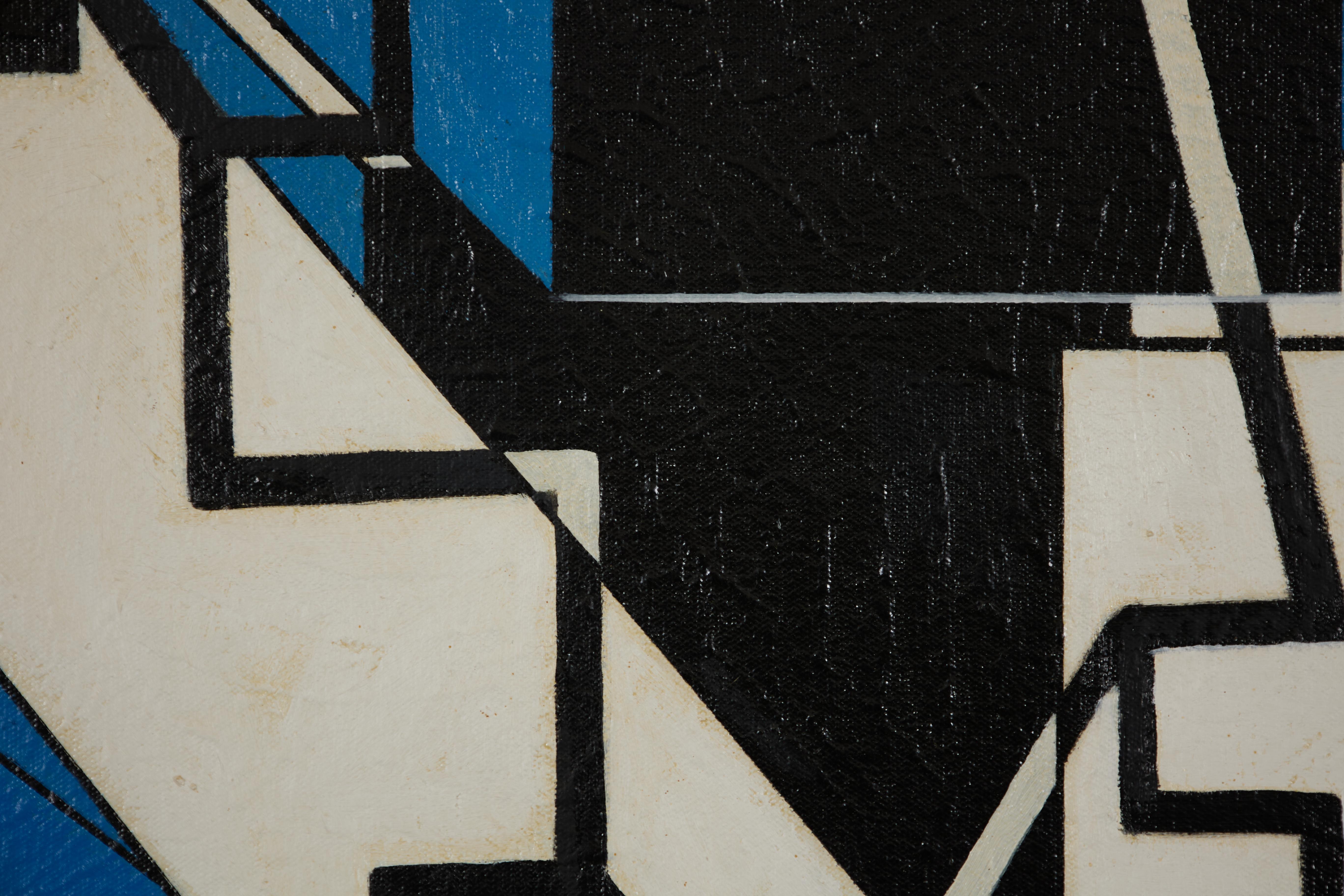 Monumentales Blau/Weiß/Schwarzes Geometrisches Abstraktes Gemälde des späten 20. – Painting von James Massena March