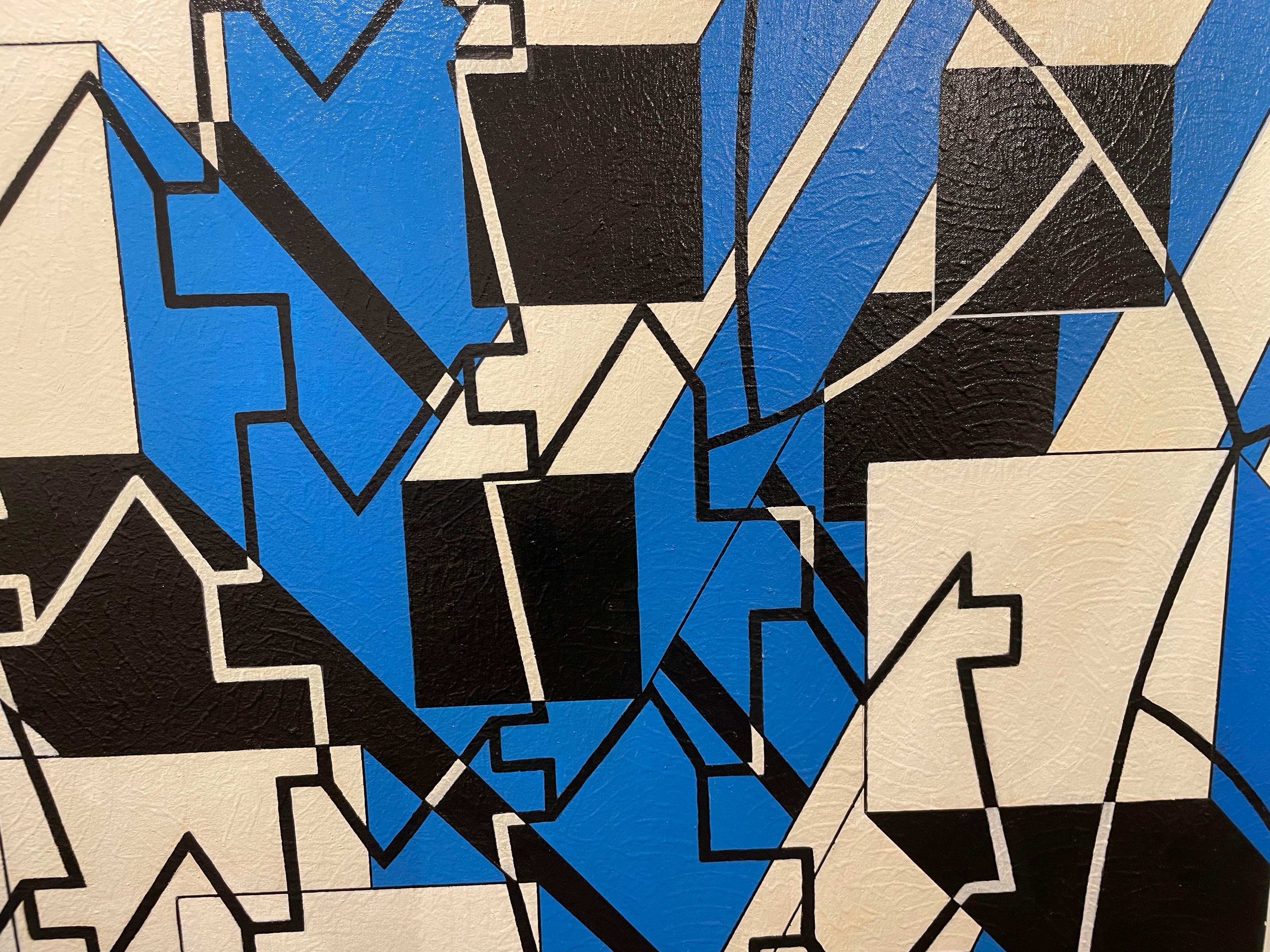 Monumentales Blau/Weiß/Schwarzes Geometrisches Abstraktes Gemälde des späten 20. im Angebot 4