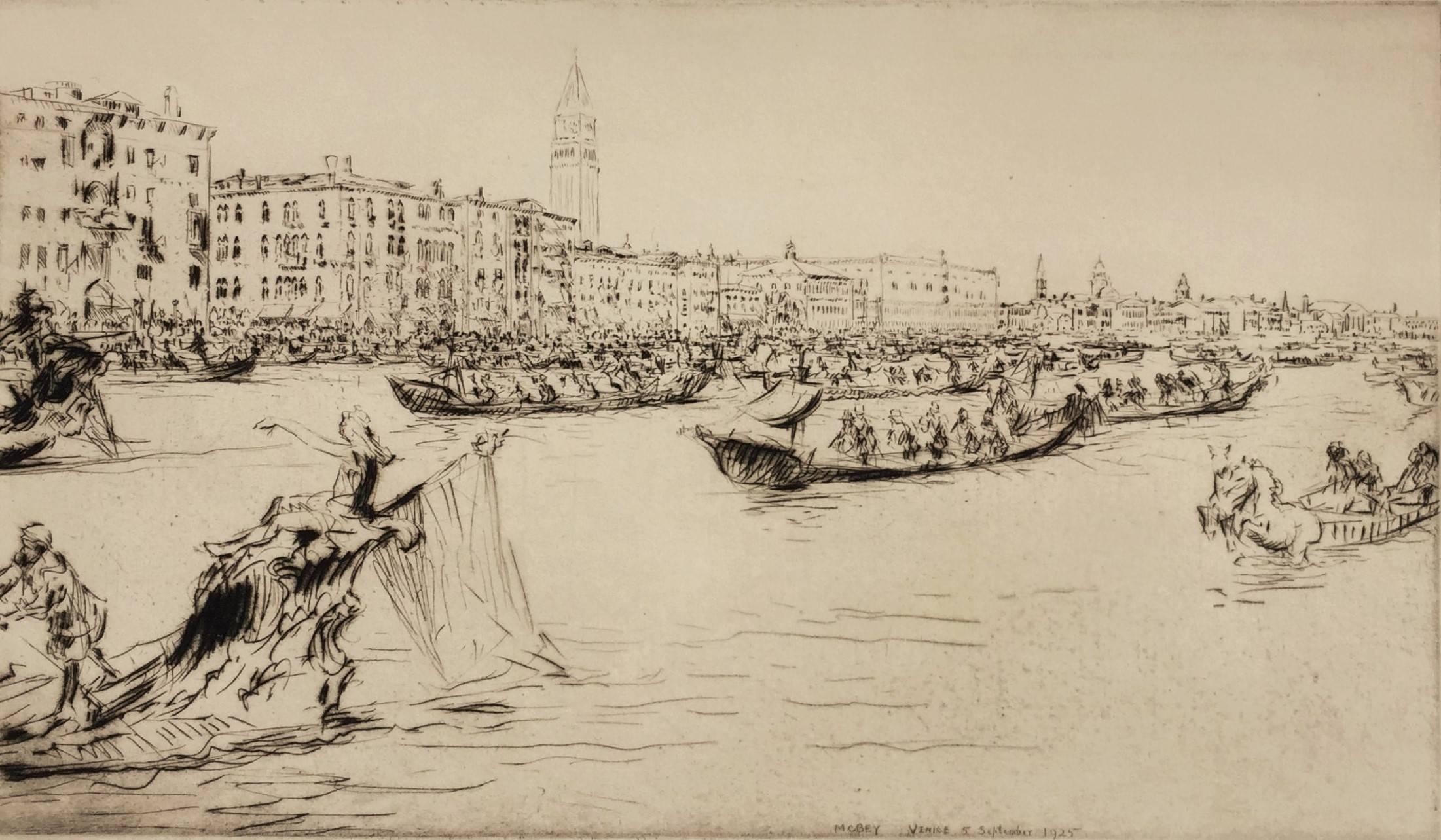 James McBey. Figurative Print - A  Regatta on the Grand Canal [Venice]