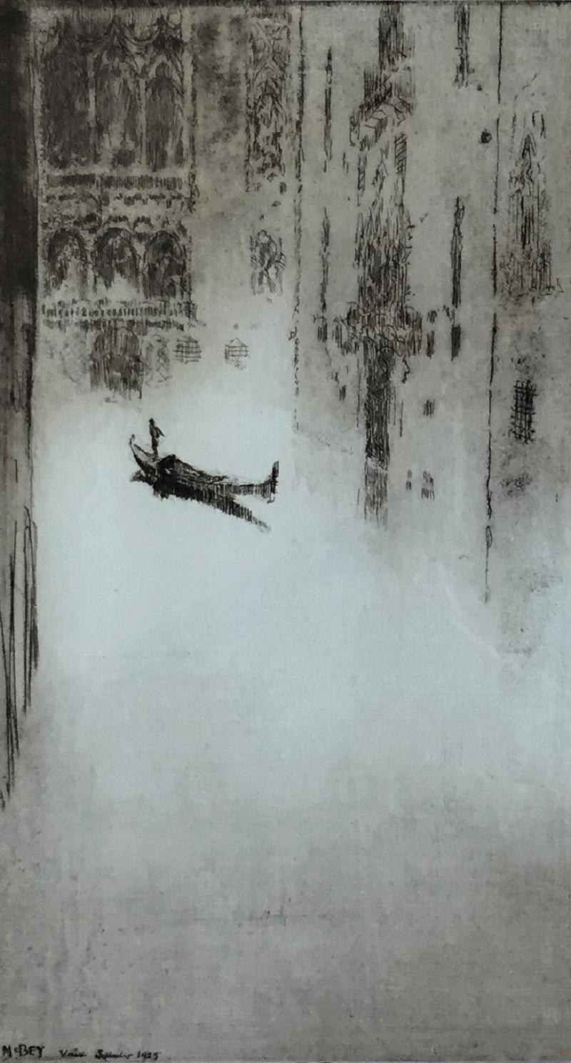 Barcarolle. (Grau), Landscape Print, von James McBey.