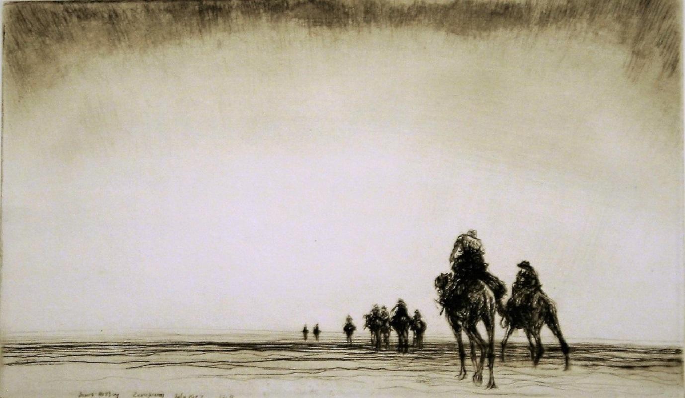 Dawn. The Camel Patrol Setting Out. - Print by James McBey.