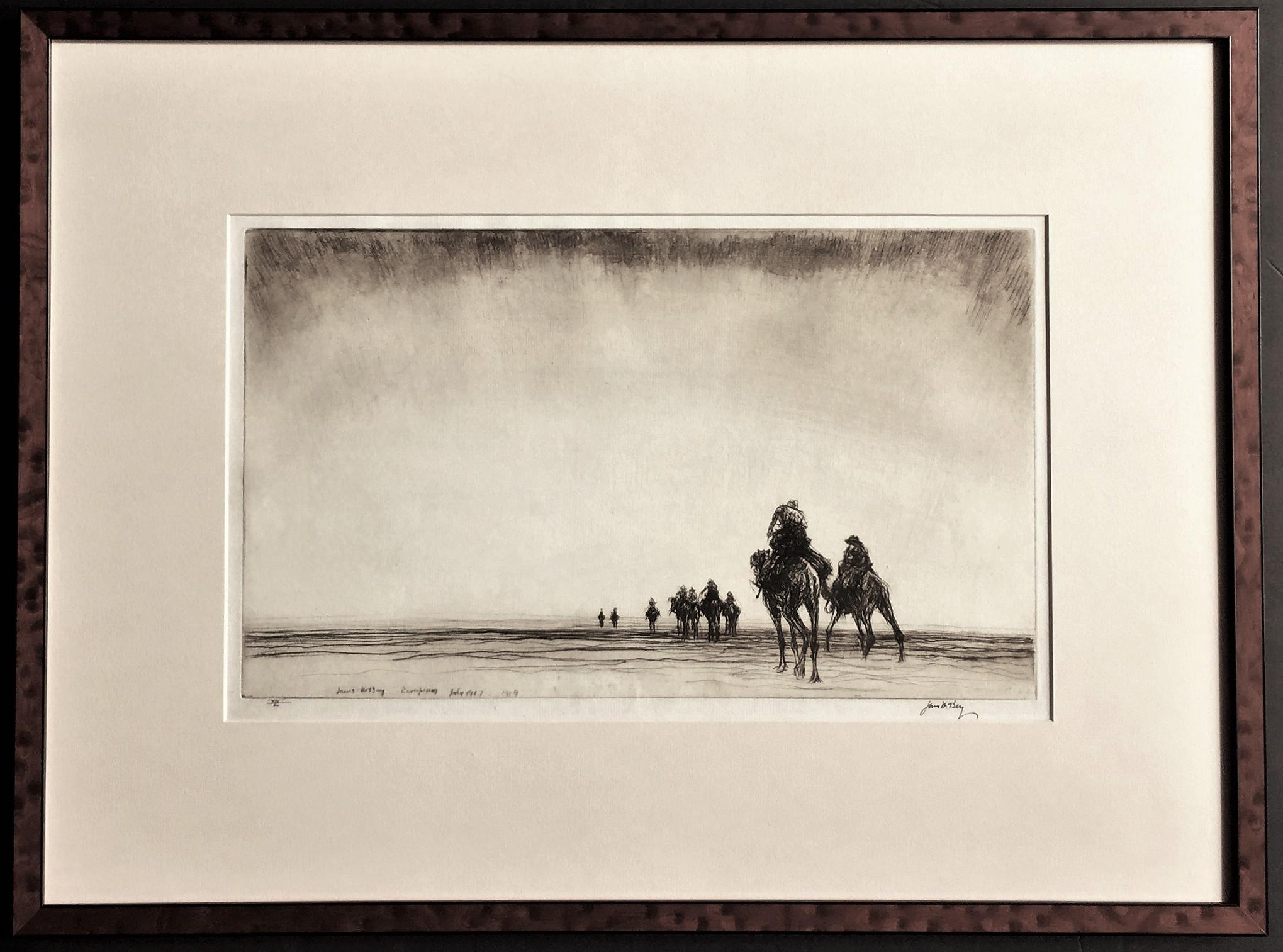 Dawn. The Camel Patrol Setting Out. - Modern Print by James McBey.