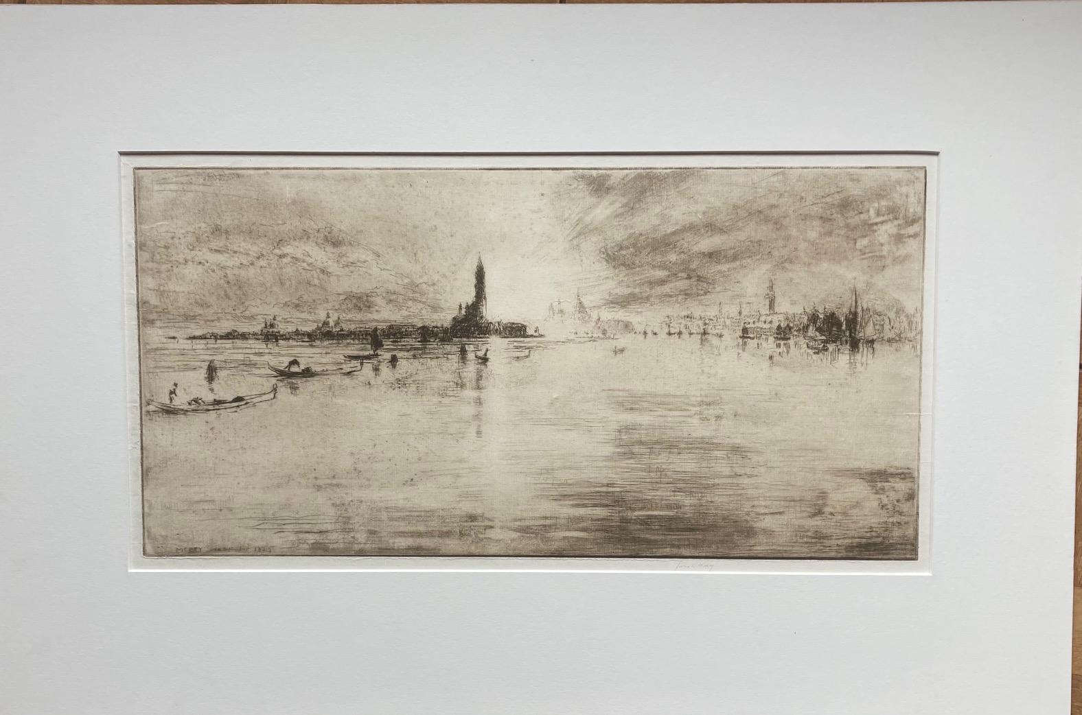 September Sunset. 1928. Etching. Hardie/Carter 241. 8 7/8 x 17 3/4 (sheet 12 1/4 X 20 7/16). Edition 80, #50.  A rich impression with subtle tonal wiping. Printed on white laid paper with full margins. Signed in slightly in that has faded  Housed in