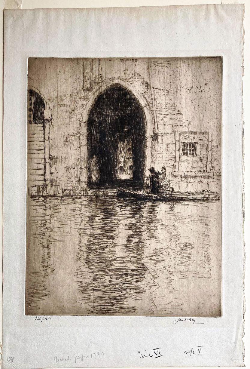 Sotto Portico, Venice. - Print by James McBey.