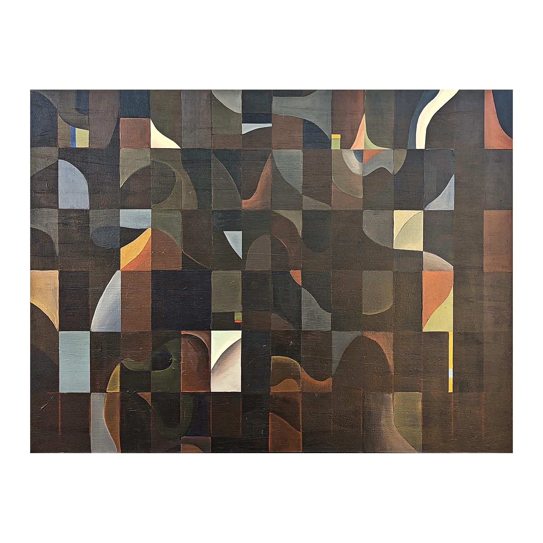 Zeitgenössisches, neutral getöntes, kubistisches, geometrisch-abstraktes Gemälde „Library“ – Painting von James McCahon