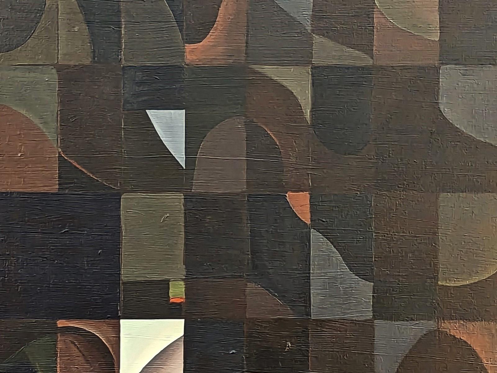 Zeitgenössisches, neutral getöntes, kubistisches, geometrisch-abstraktes Gemälde „Library“ im Angebot 3